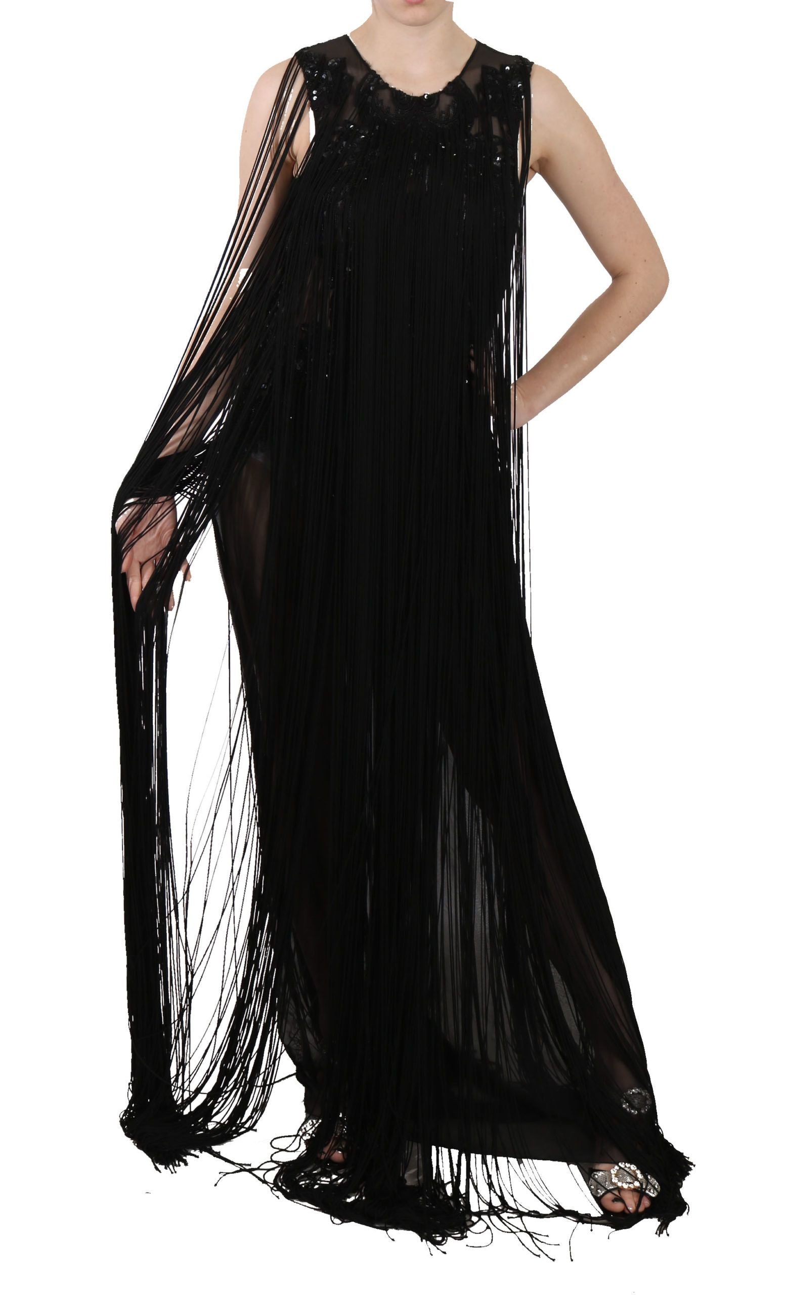 Robe longue élégante à paillettes transparentes de John Richmond