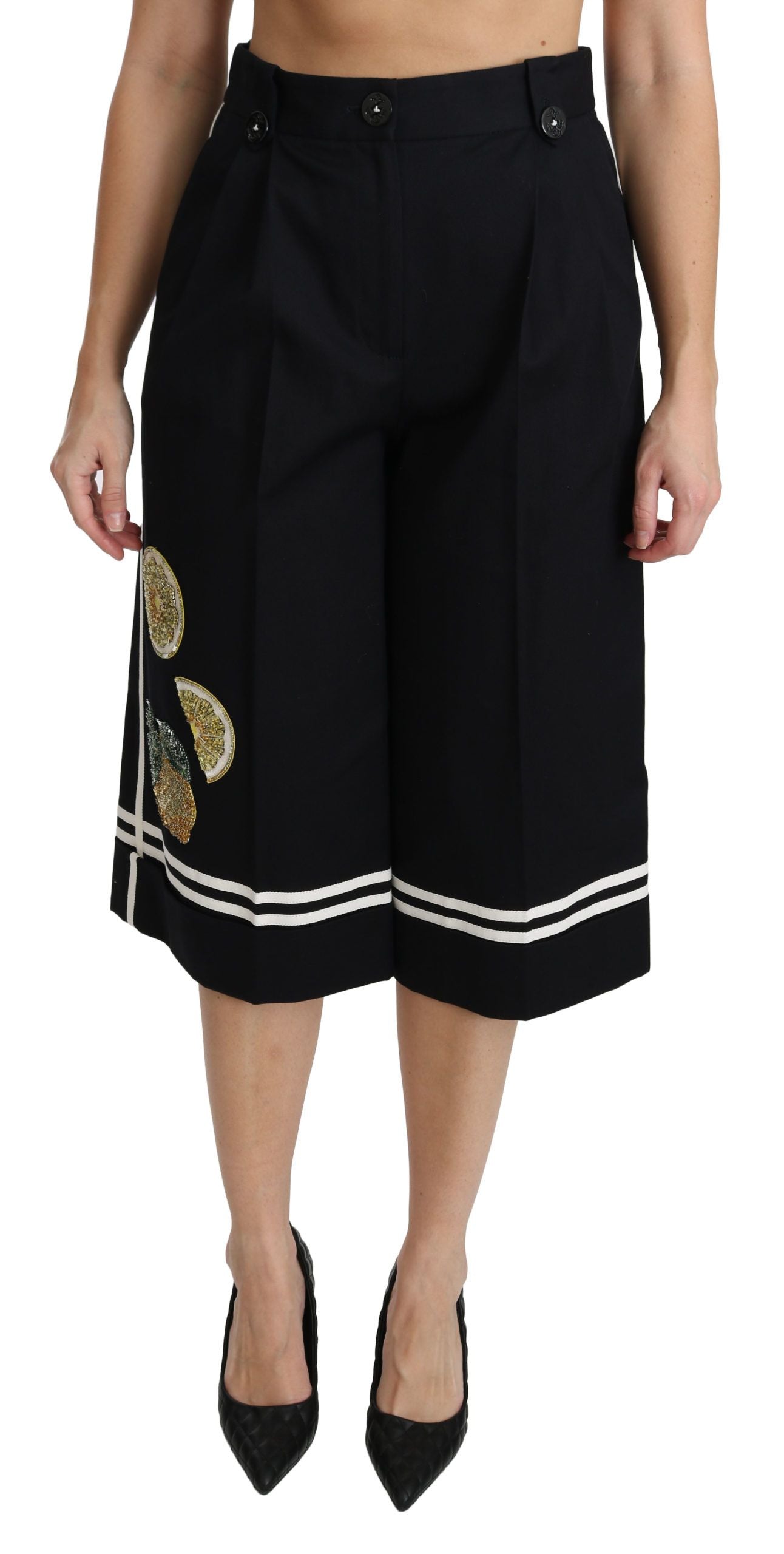 Dolce & Gabbana – Palazzo-Hose mit hoher Taille und verkürzter Länge in Schwarz-Zitronengelb
