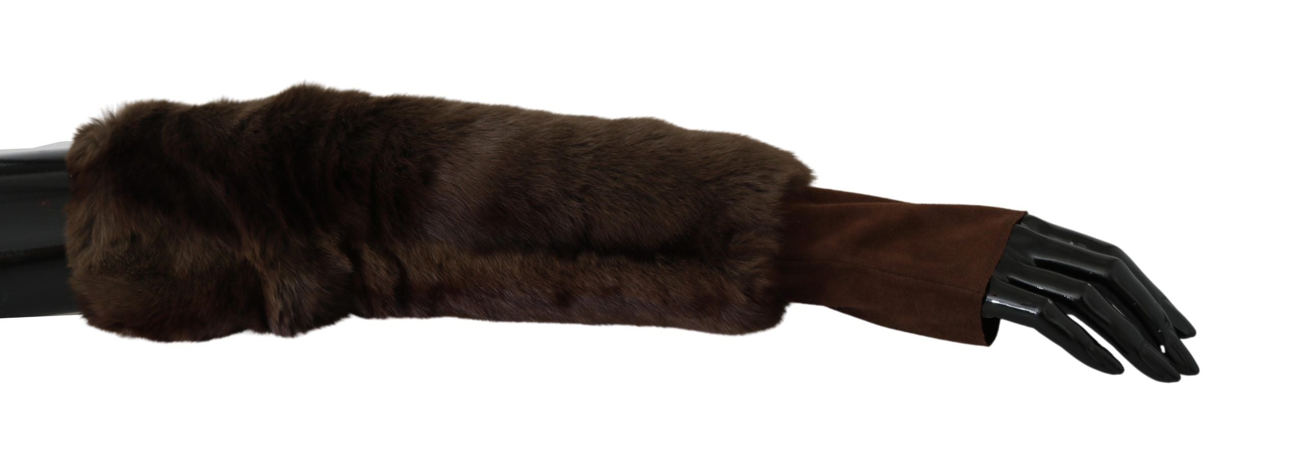 Gants élégants en fourrure et cuir marron Dolce & Gabbana, longueur coude