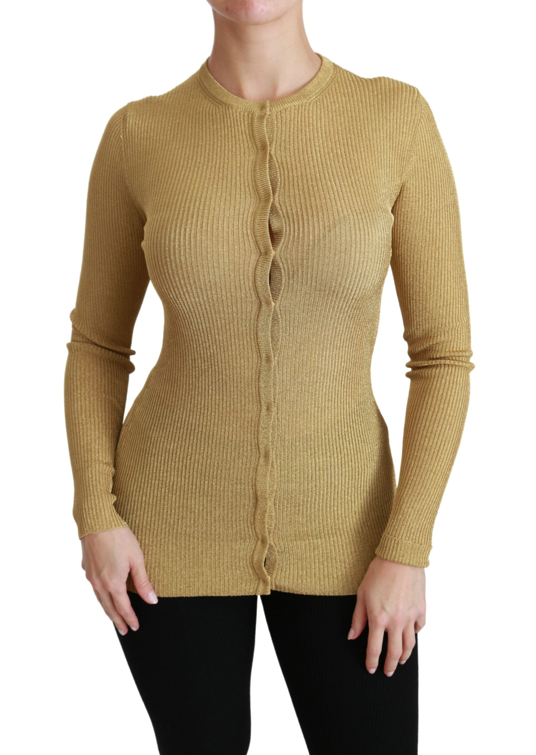 Dolce & Gabbana Elegante langärmlige goldene Strickjacke