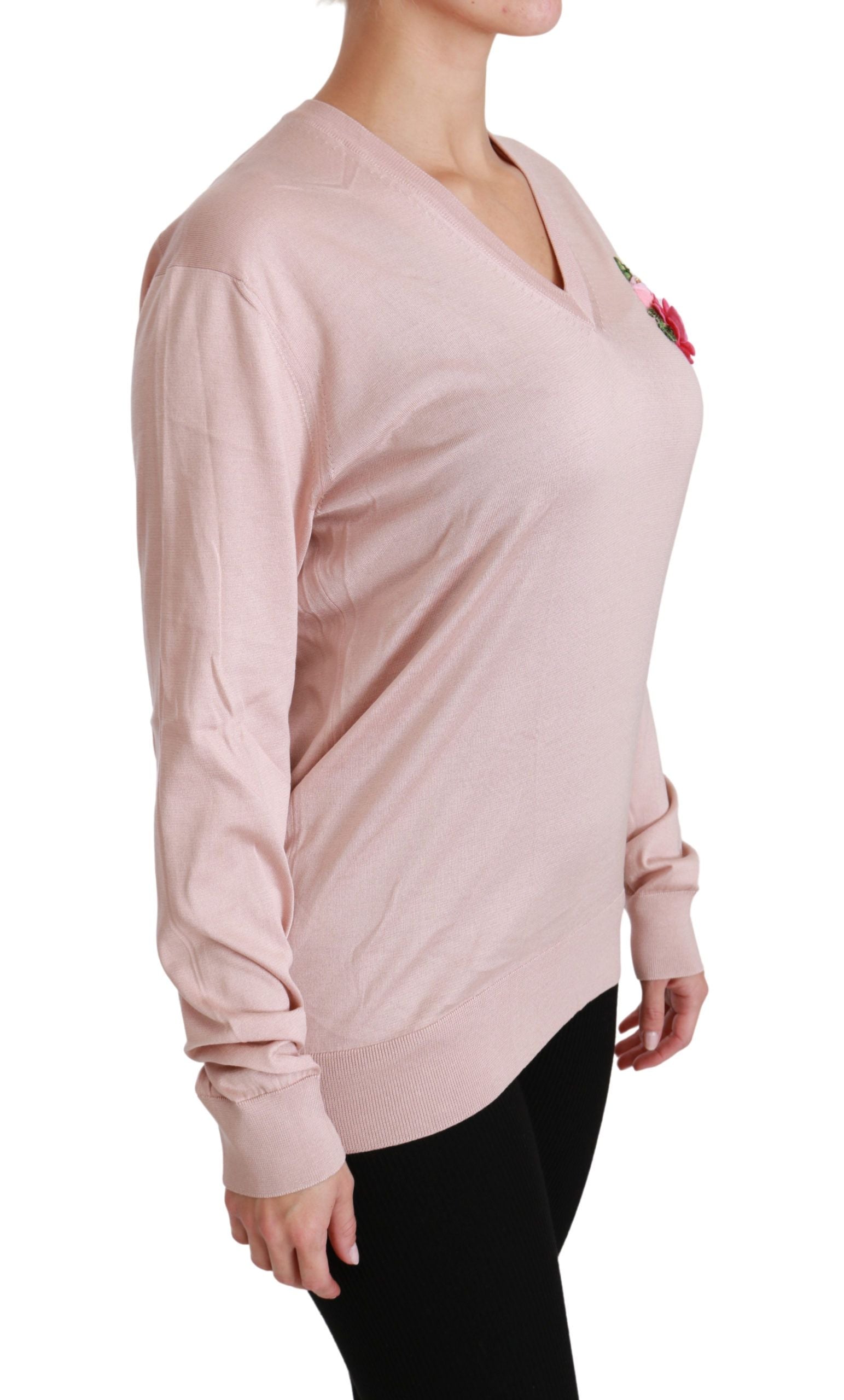 Pull en soie rose à imprimé floral Dolce & Gabbana