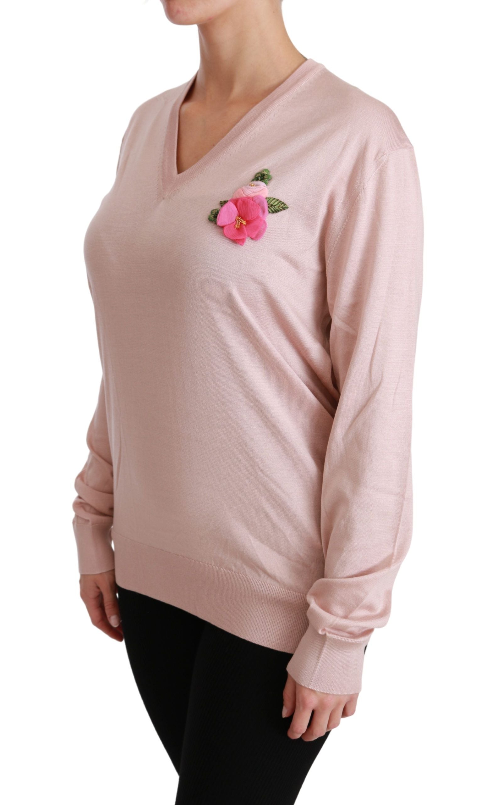 Pull en soie rose à imprimé floral Dolce & Gabbana