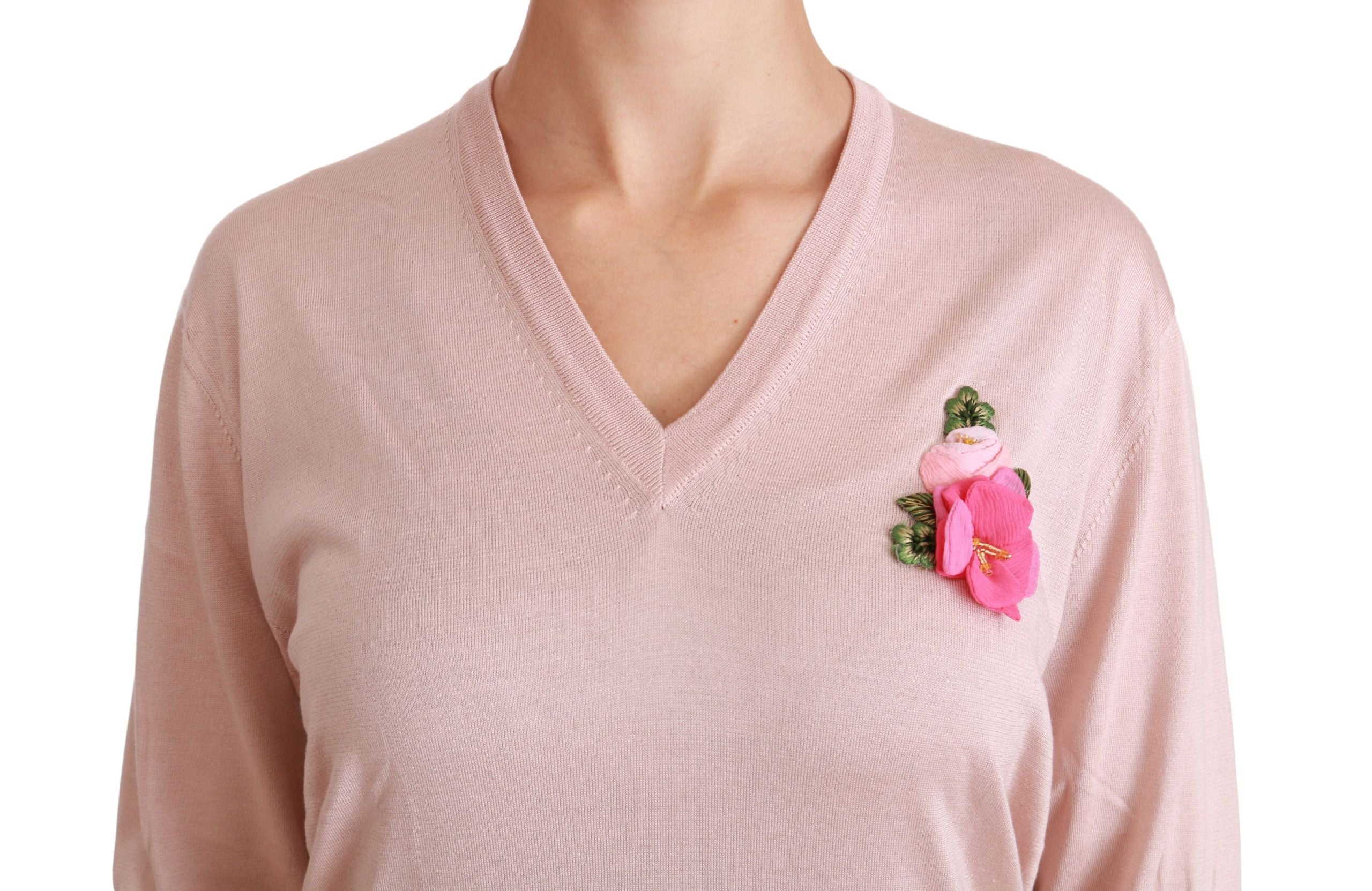 Pull en soie rose à imprimé floral Dolce & Gabbana