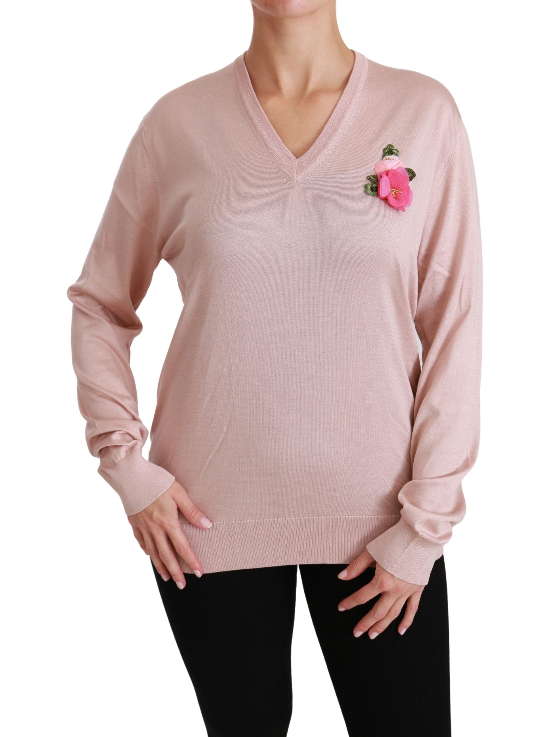 Pull en soie rose à imprimé floral Dolce & Gabbana