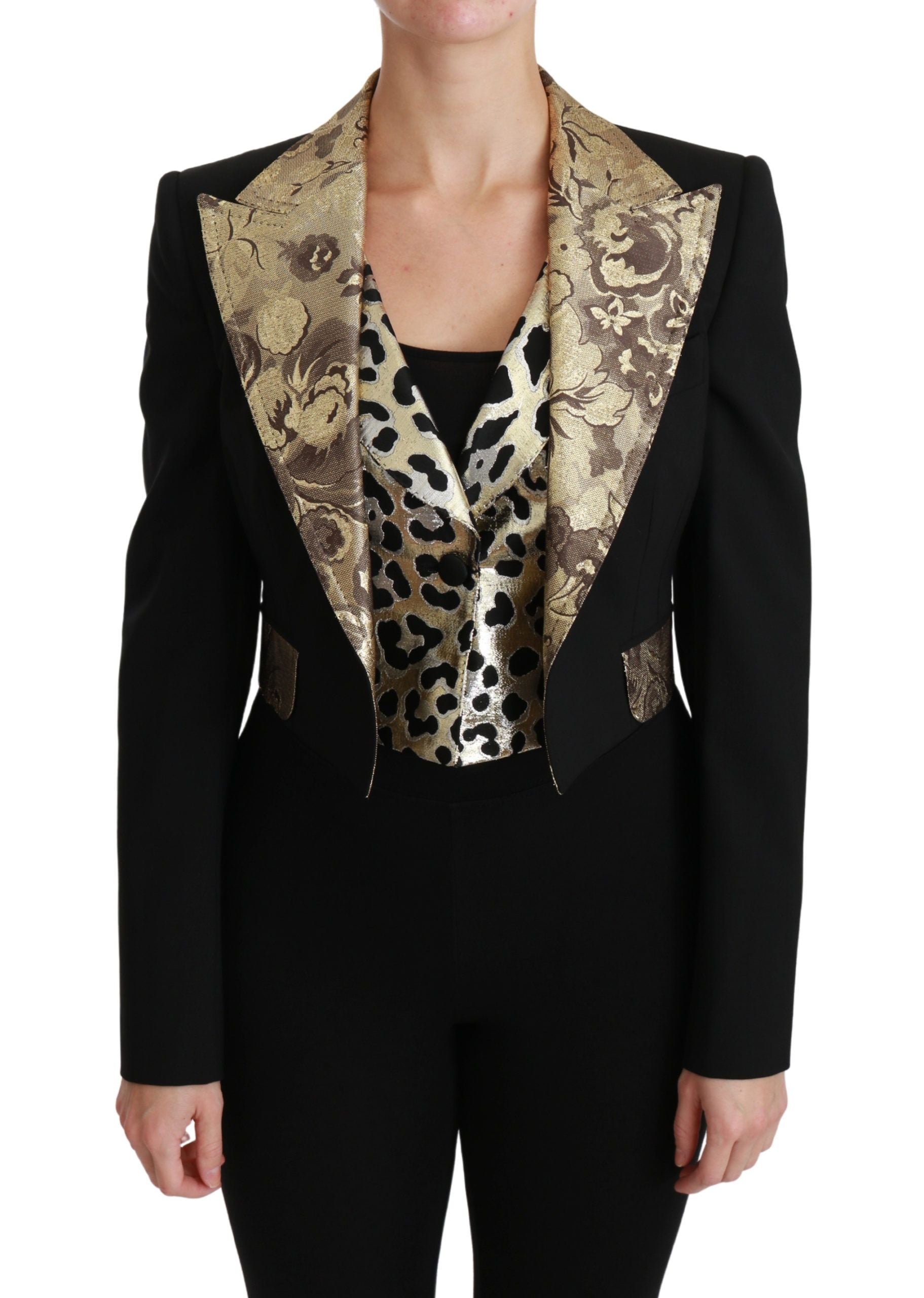 Ensemble veste et gilet à fleurs noir et or opulent de Dolce & Gabbana