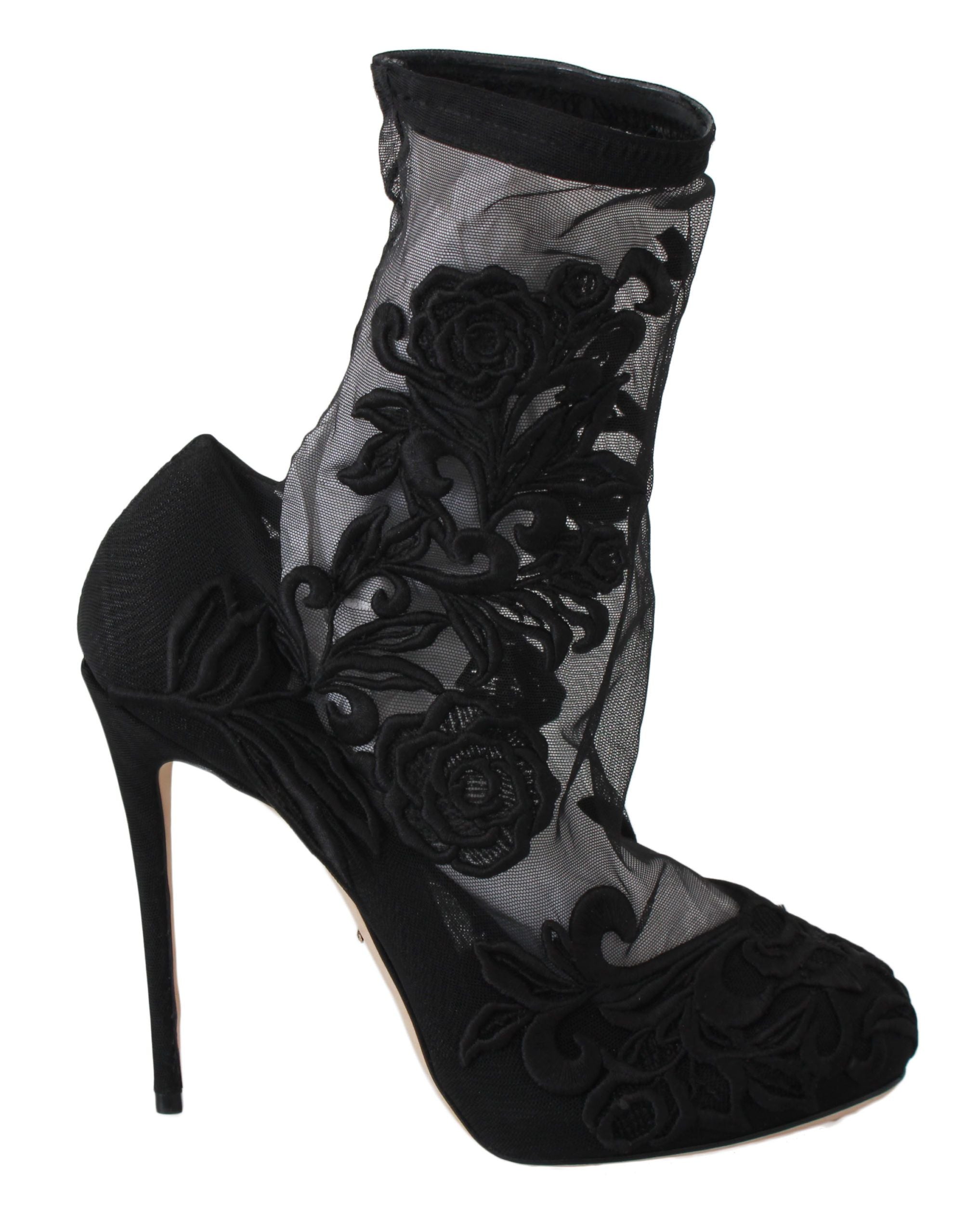 Dolce & Gabbana – Stiefeletten mit Stiletto-Socken und Blumenstickerei