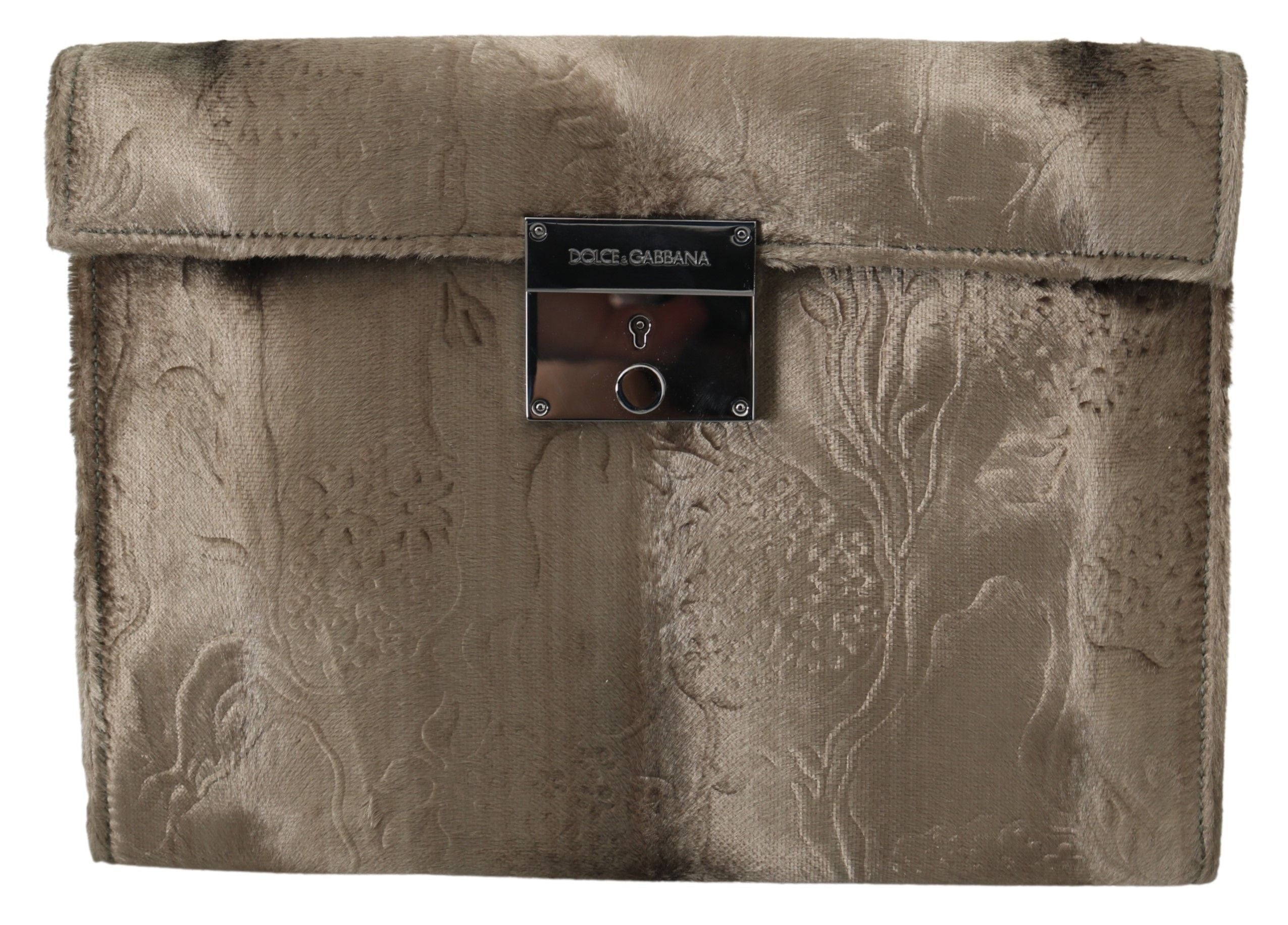 Pochette porte-documents en cuir à imprimé croco beige Dolce & Gabbana