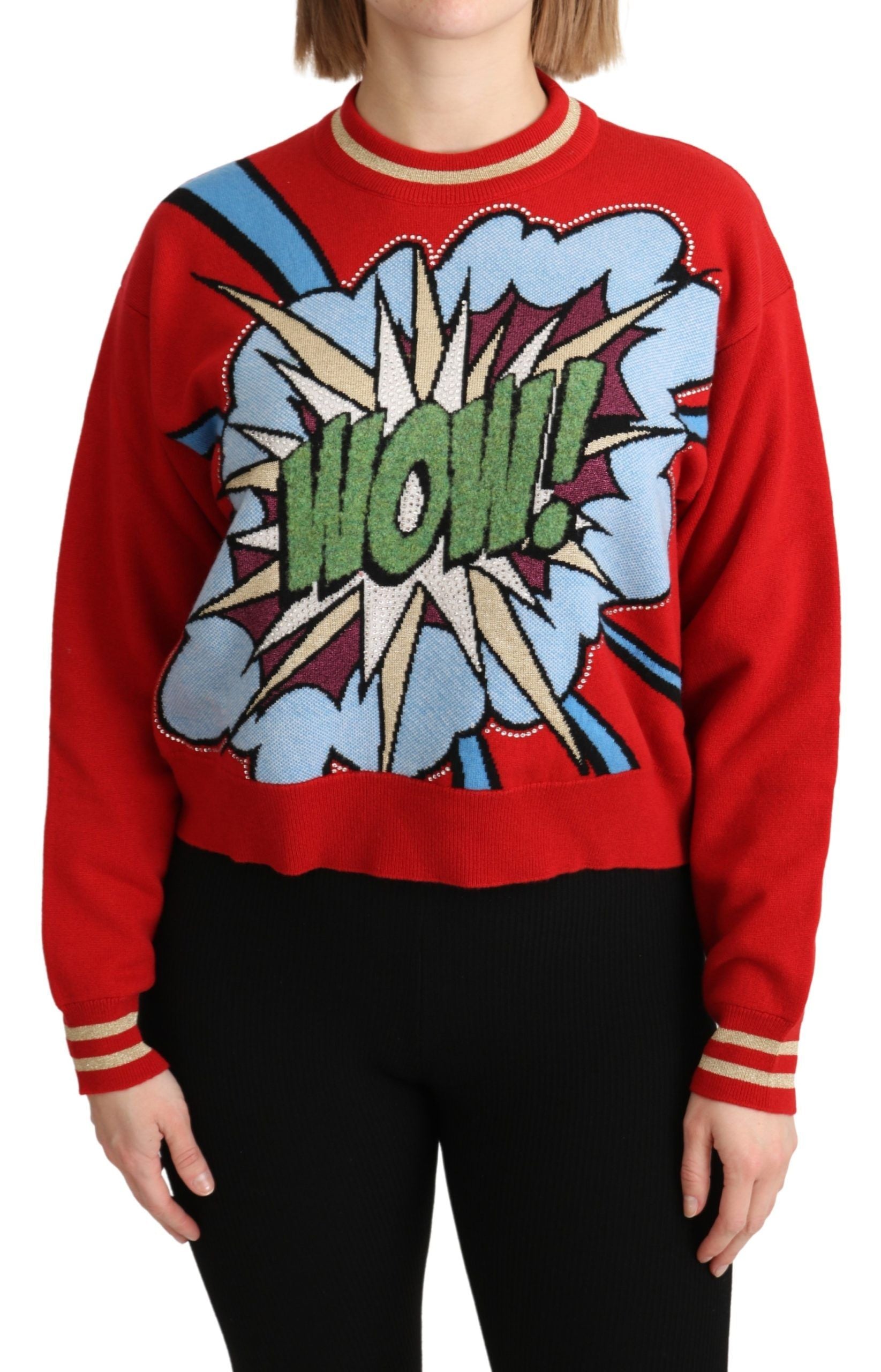 Dolce & Gabbana – Kaschmirpullover in strahlendem Rot mit Cartoon-Motiv