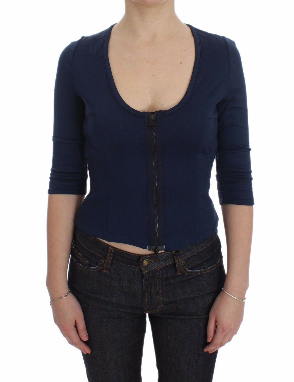 Pull ras du cou zippé bleu Exte Chic