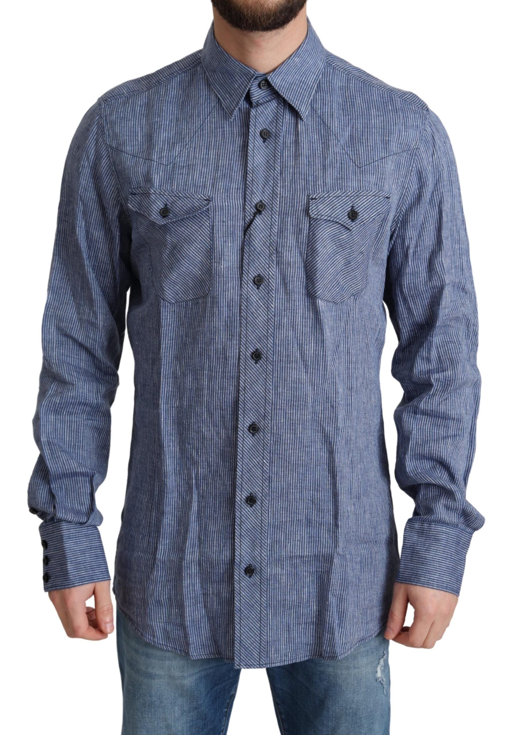 Chemise boutonnée élégante en lin à rayures Dolce & Gabbana
