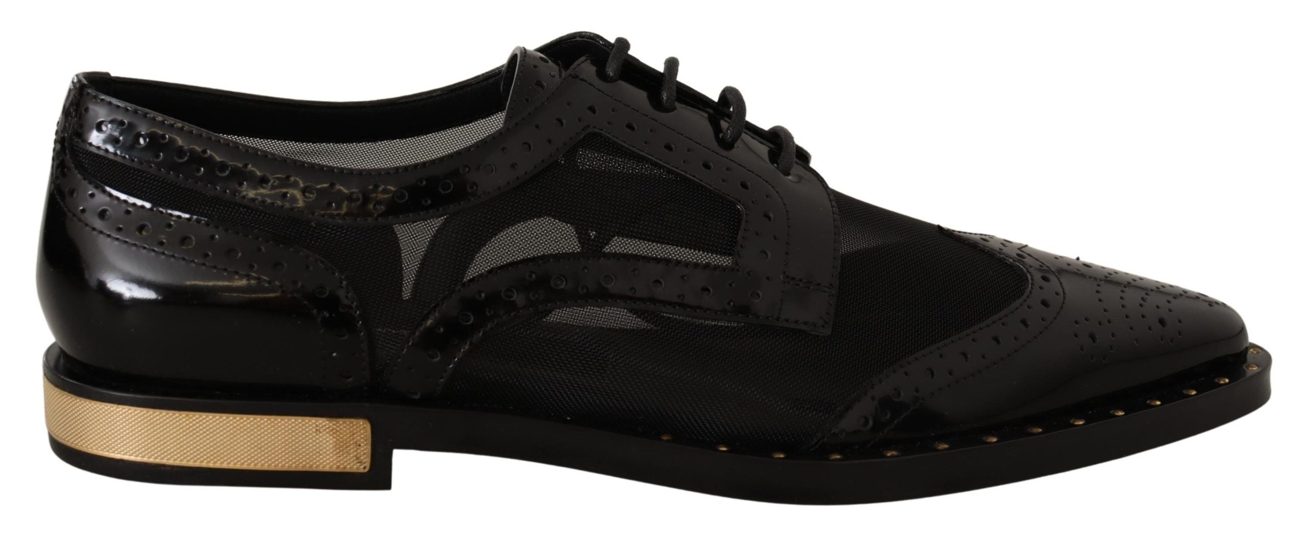 Dolce & Gabbana Elegante schwarze Oxford-Schnürschuhe mit Goldbesatz