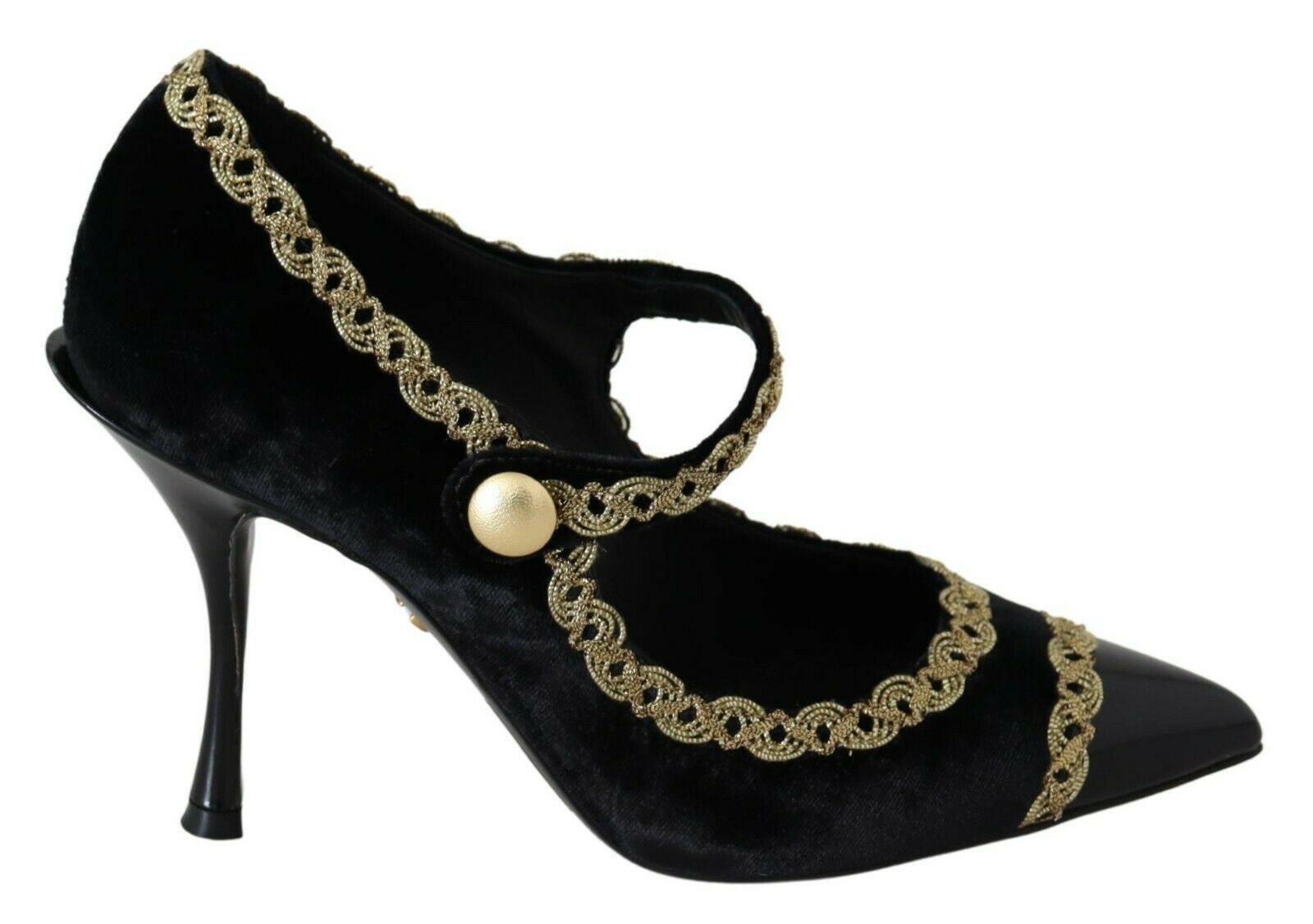 Dolce & Gabbana Elegante Pumps aus schwarzem Samt mit Goldstickerei