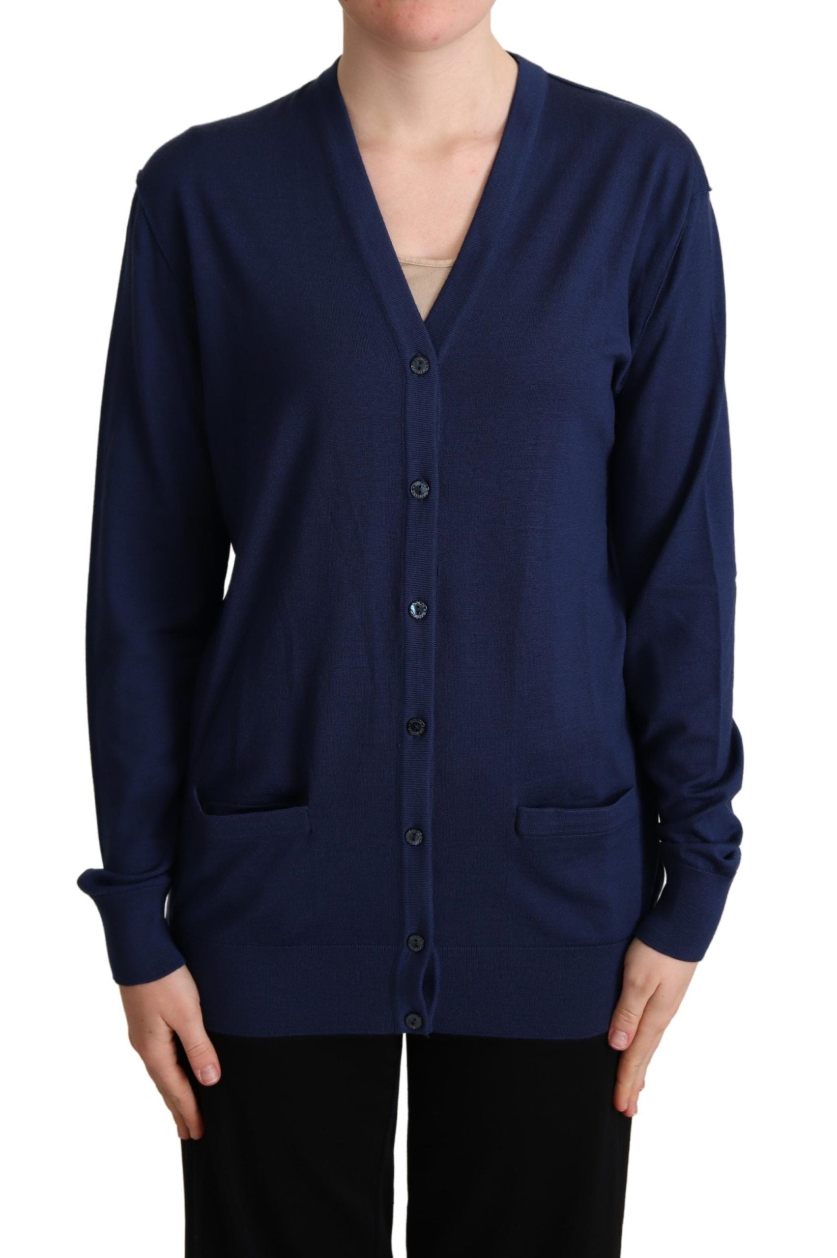 Dolce & Gabbana Elegante blaue Strickjacke aus Schurwolle