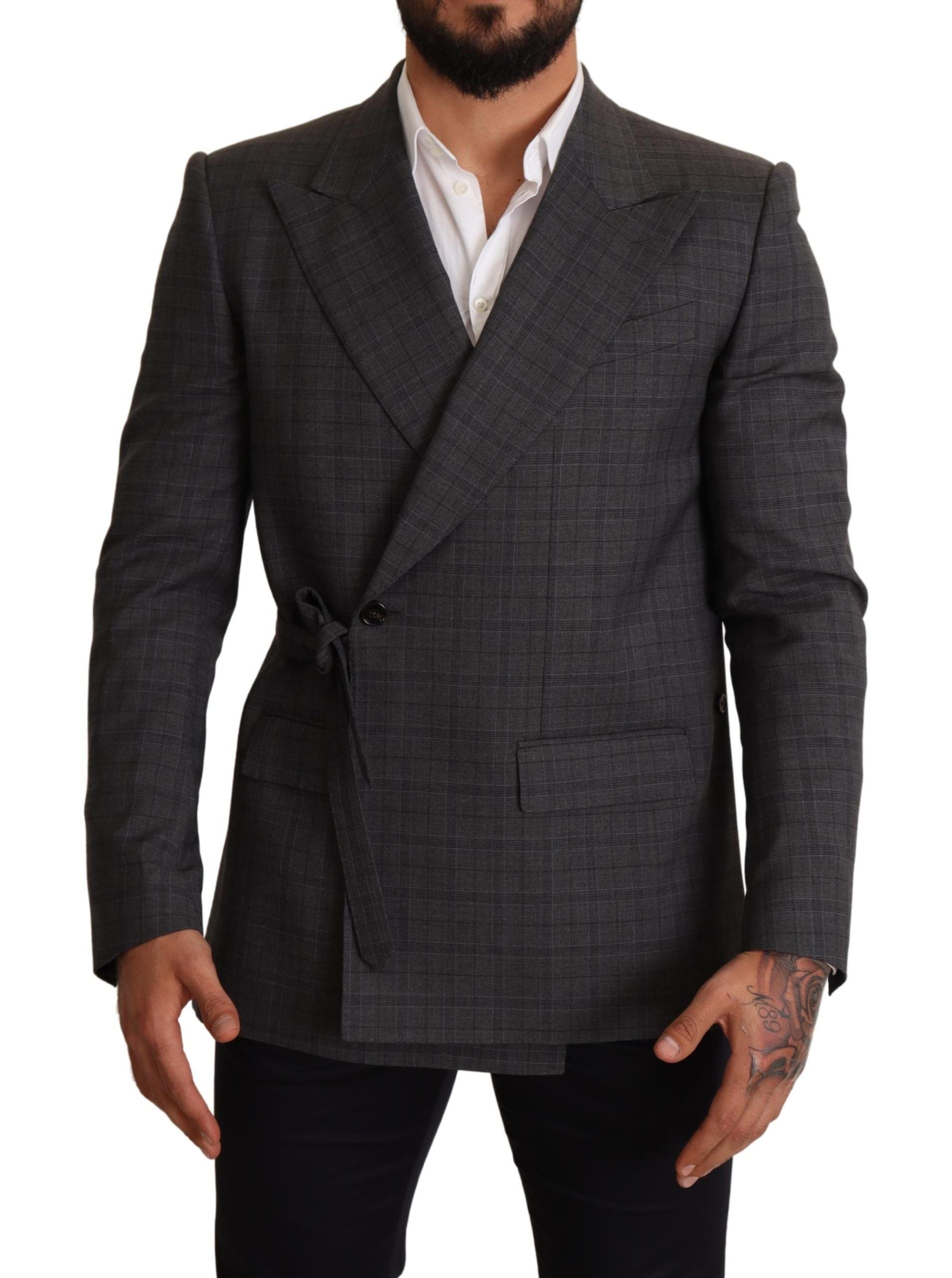Blazer croisé slim à carreaux gris chic de Dolce & Gabbana