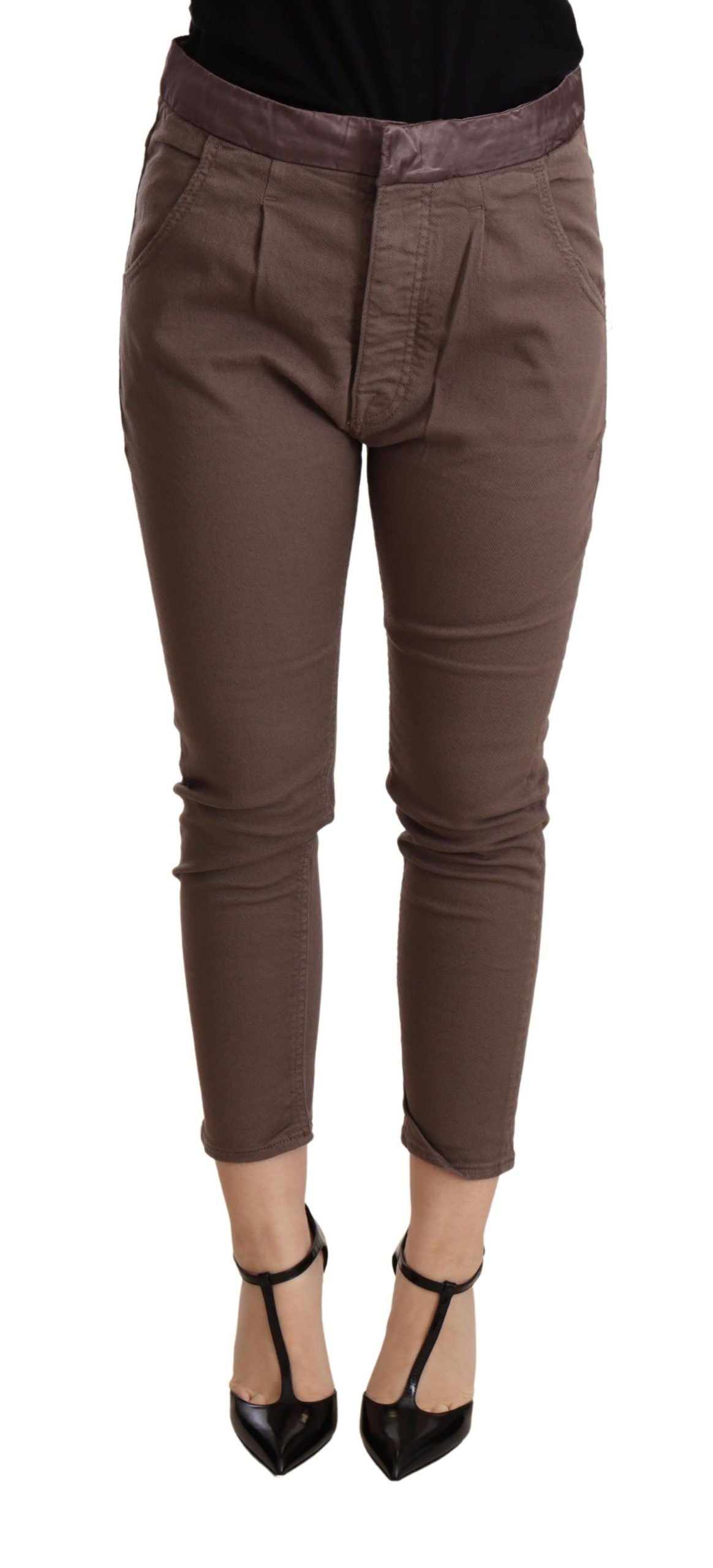 CYCLE Schicke, braune Skinny-Hose mit mittelhohem Bund