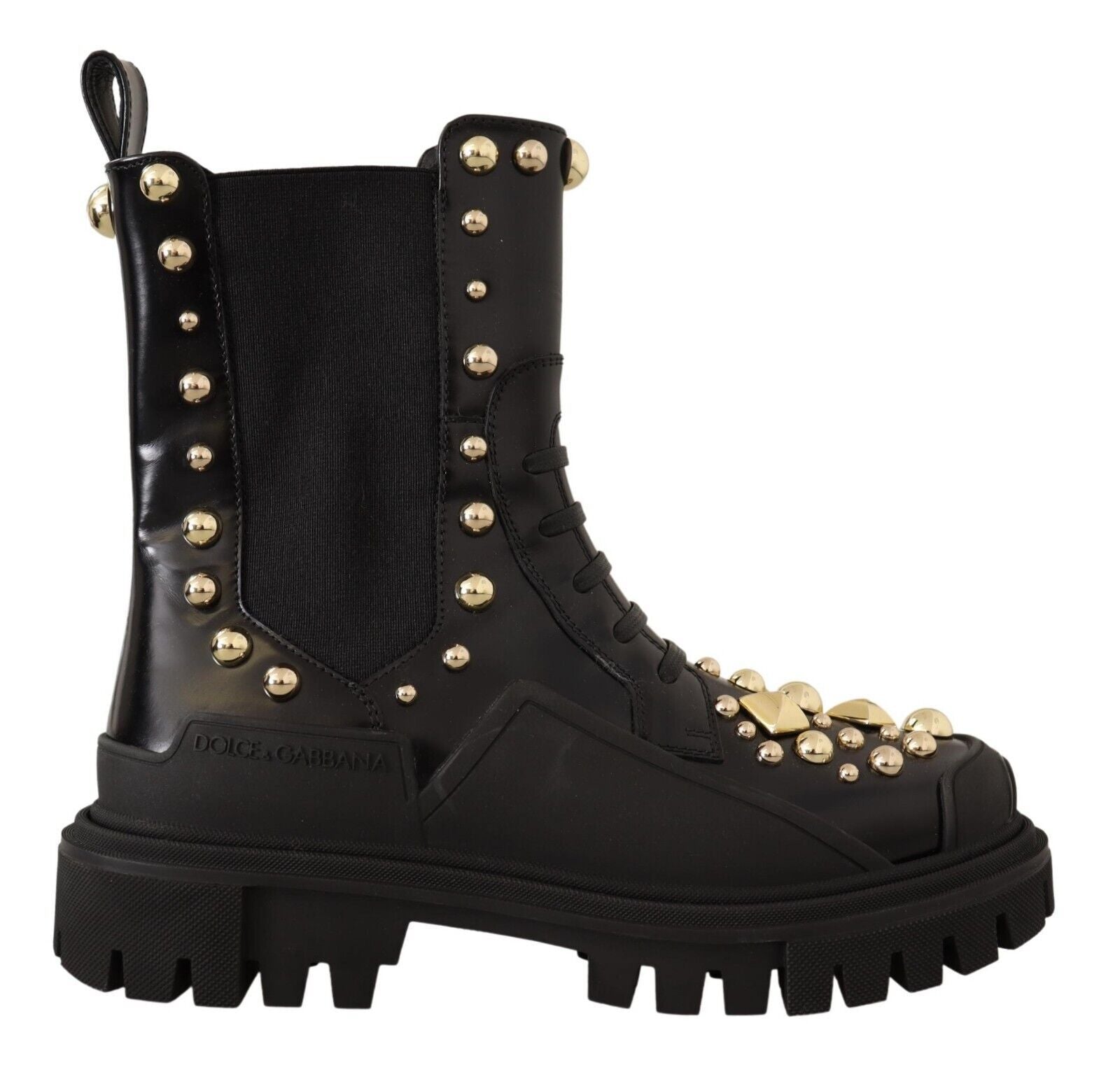Dolce & Gabbana – Kampfstiefel aus Leder mit Nieten und Stickerei