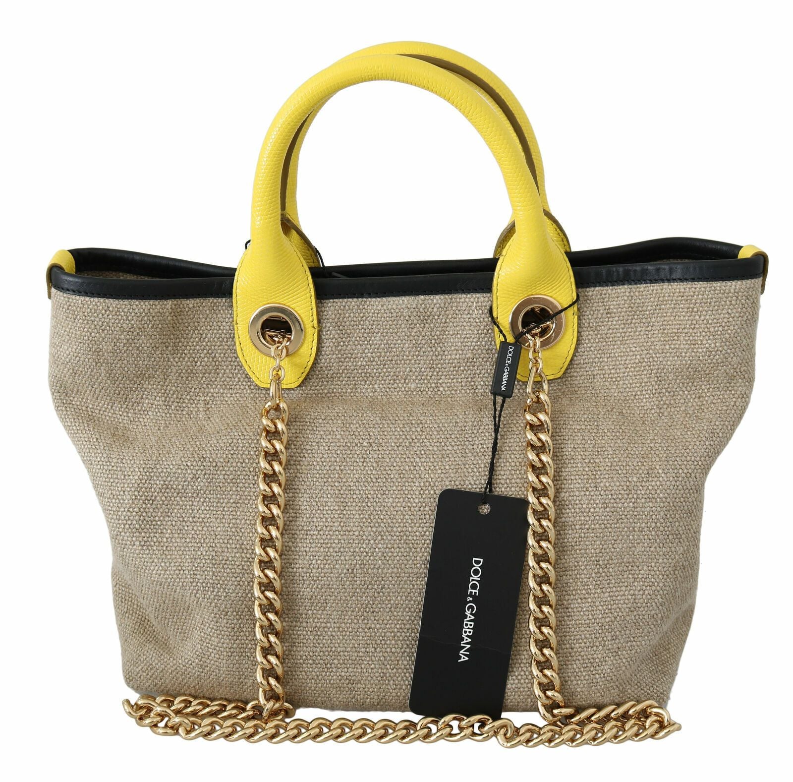 Sac cabas Dolce & Gabbana en lin et veau beige avec chaîne dorée