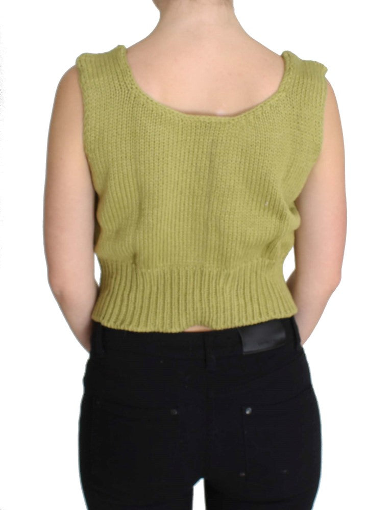 PINK MEMORIES Green Cotton Blend Knitted Sleeveless Sweater