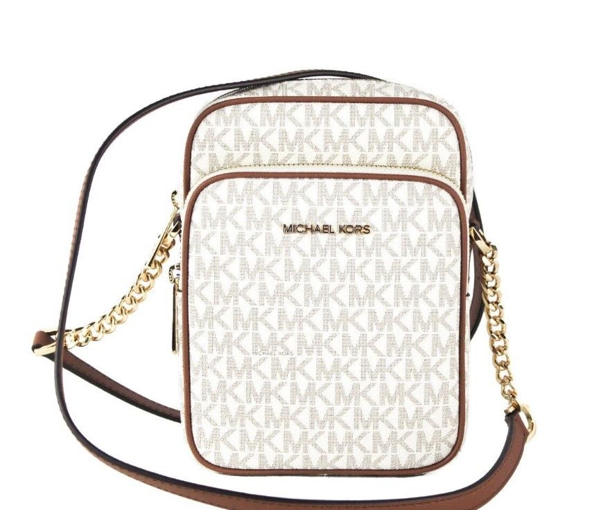 Sac à main Michael Kors Jet Set Medium Vanilla en PVC avec chaîne North South