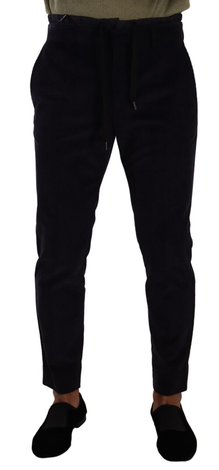 Pantalon slim en velours côtelé de luxe Dolce & Gabbana bleu foncé