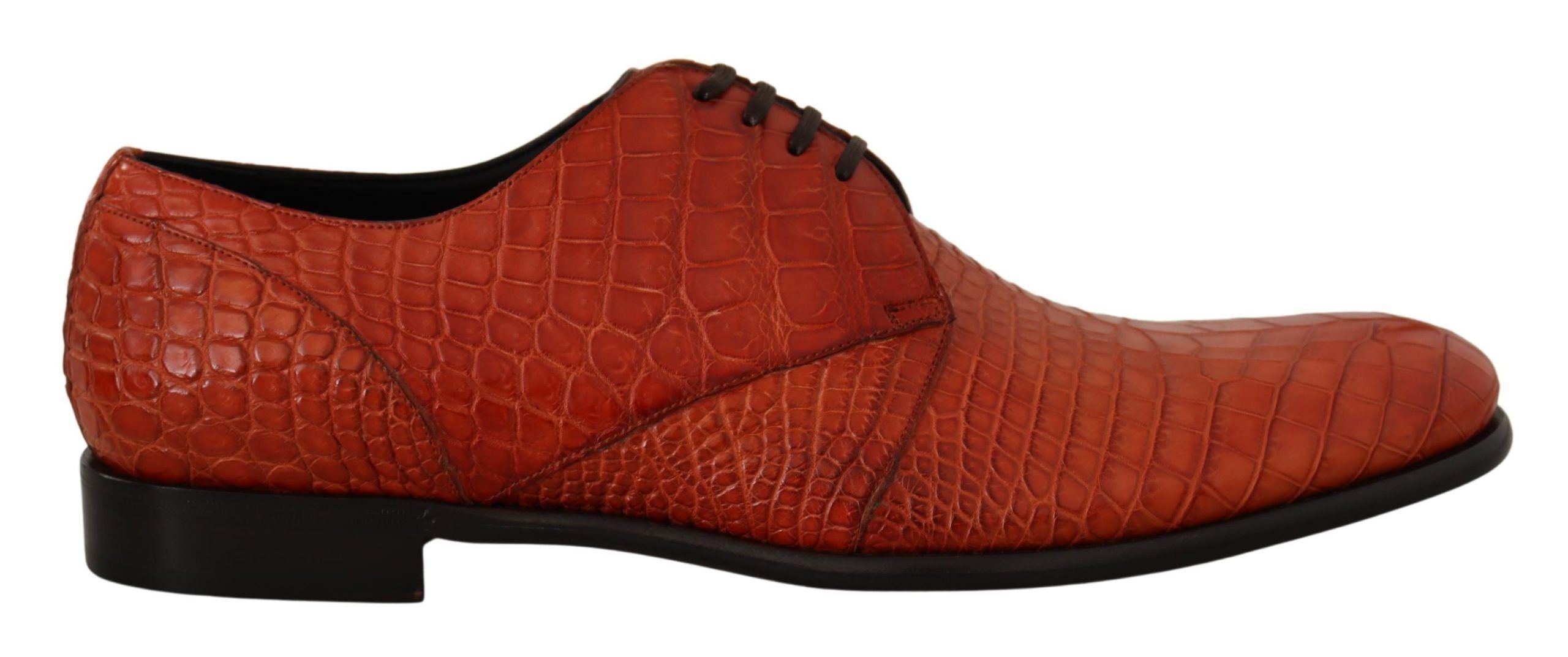 Dolce & Gabbana – Exotische, orangefarbene Schnürschuhe aus Krokodilleder