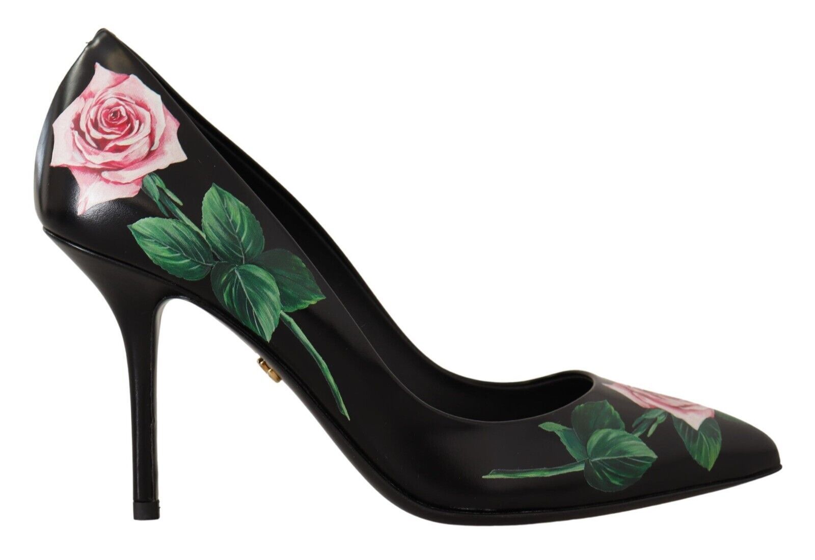 Dolce & Gabbana - Escarpins élégants en cuir noir à imprimé roses