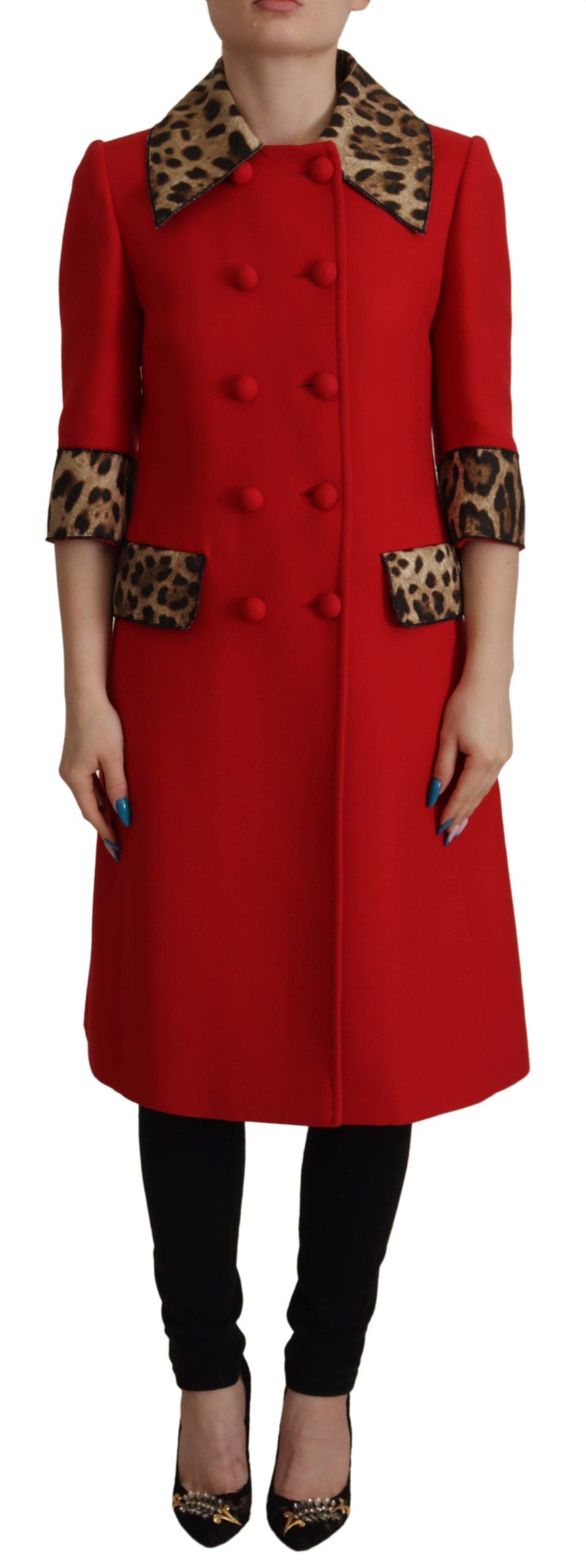 Dolce & Gabbana Eleganter roter Trenchcoat mit Leopardenmuster