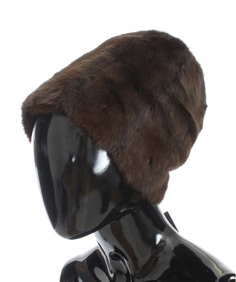 Dolce & Gabbana – Luxuriöse Beanie aus braunem Wieselfell