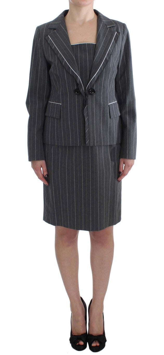 BENCIVENGA Elegantes grau gestreiftes Kleid & Blazer-Anzug-Set