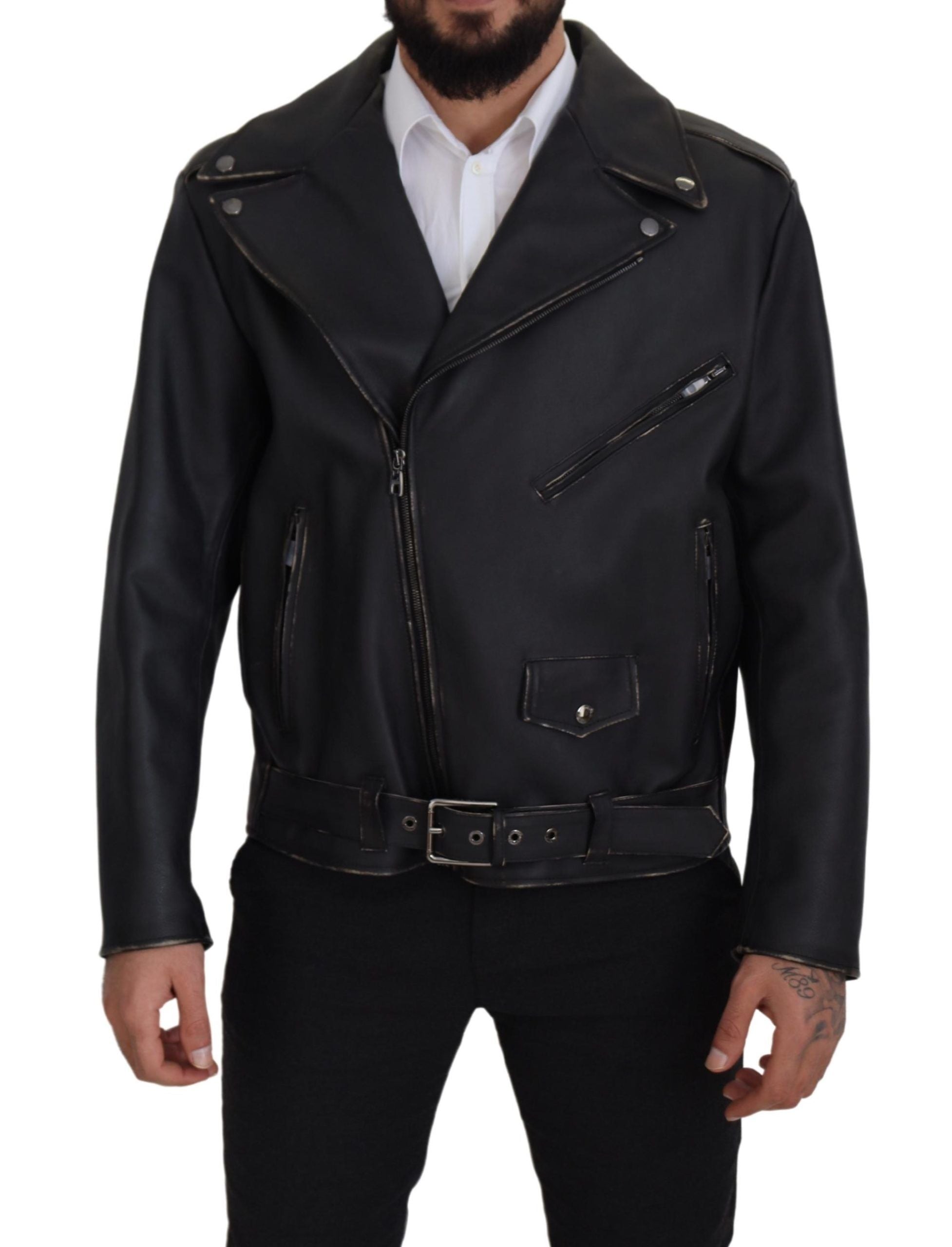 Dolce & Gabbana Élégante veste de motard en cuir noir