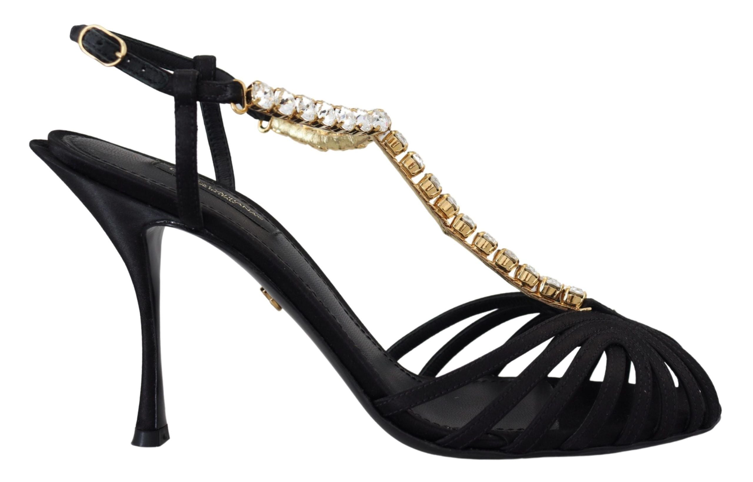 Dolce & Gabbana – Elegante Pumps mit T-Riemen und Kristallen aus Seidenmischung