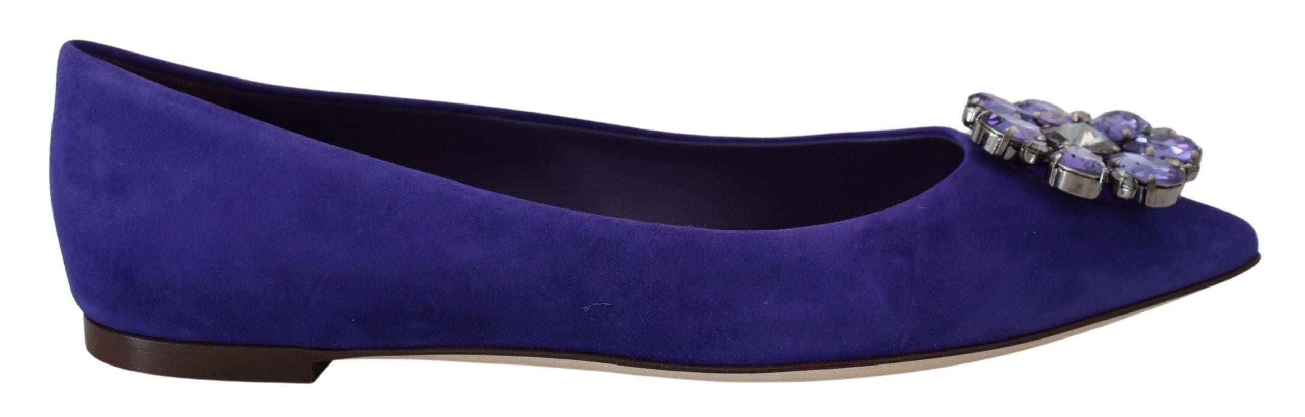 Dolce & Gabbana – Verzierte Ballerinas aus lila Wildleder mit Kristallen