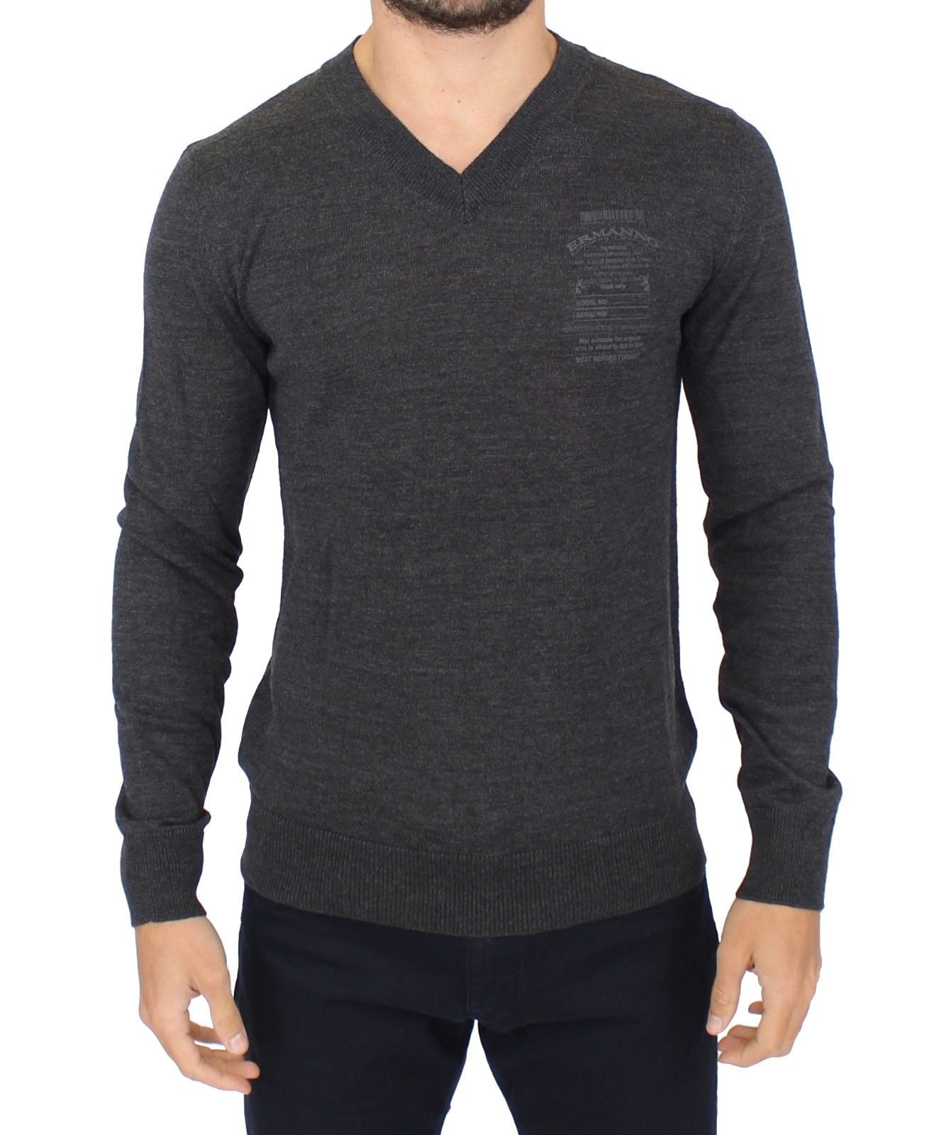 Pull en laine mélangée gris chic à col en V Ermanno Scervino