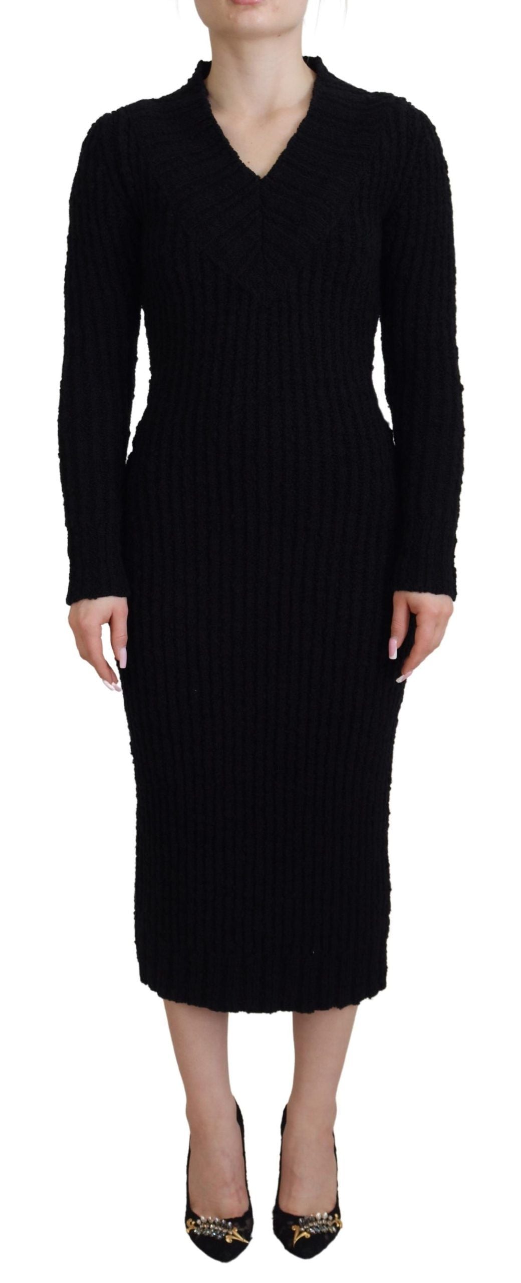 Dolce & Gabbana Elegantes schwarzes Pulloverkleid aus Wollmischung