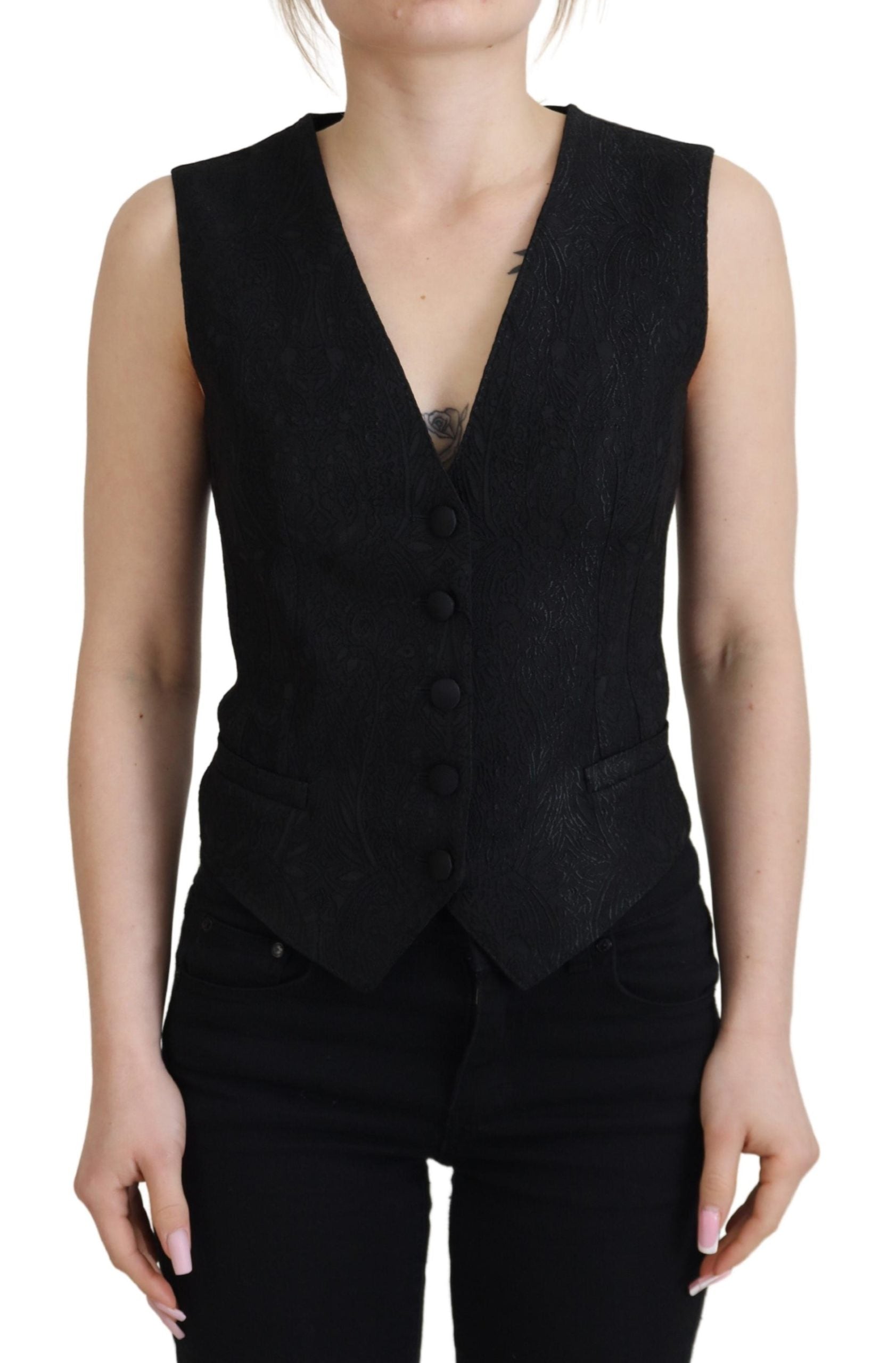 Gilet élégant en soie mélangée noire Dolce & Gabbana