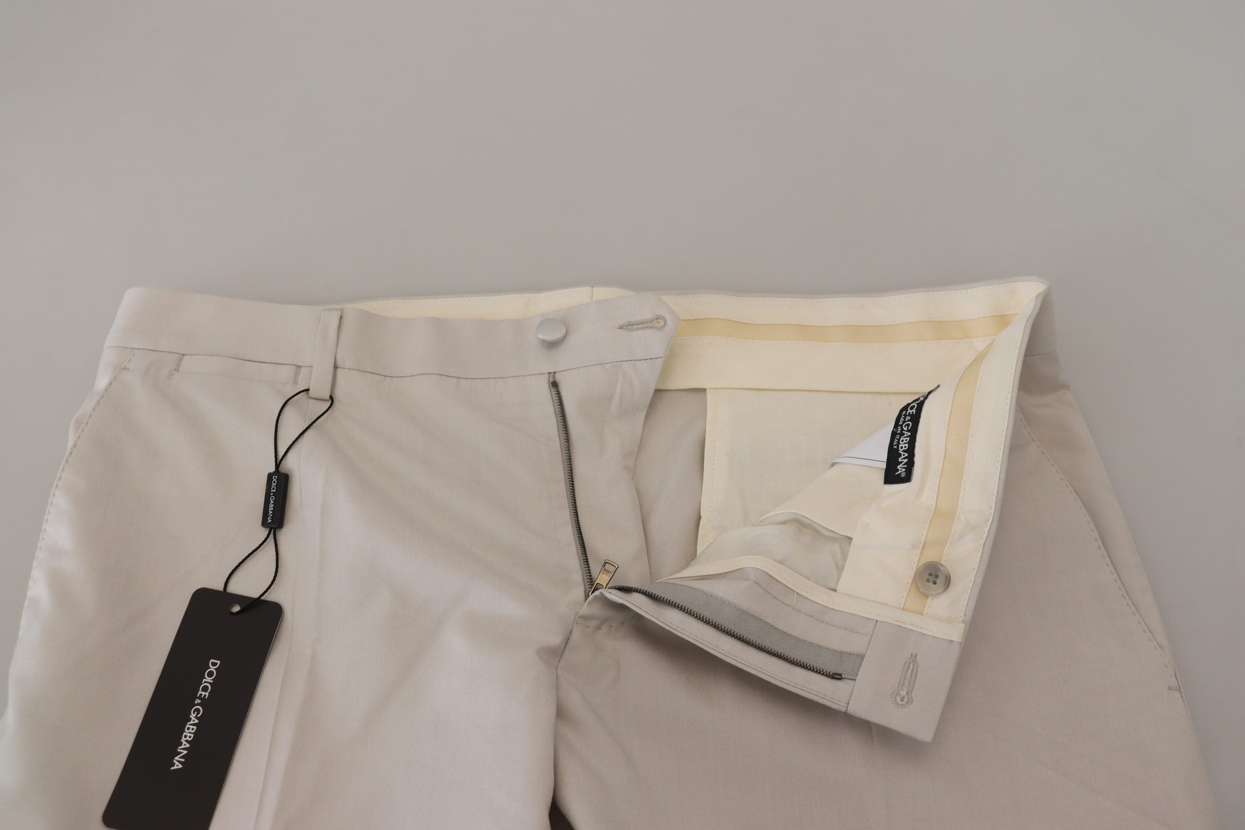 Pantalon chino taille moyenne en soie blanc cassé Dolce & Gabbana