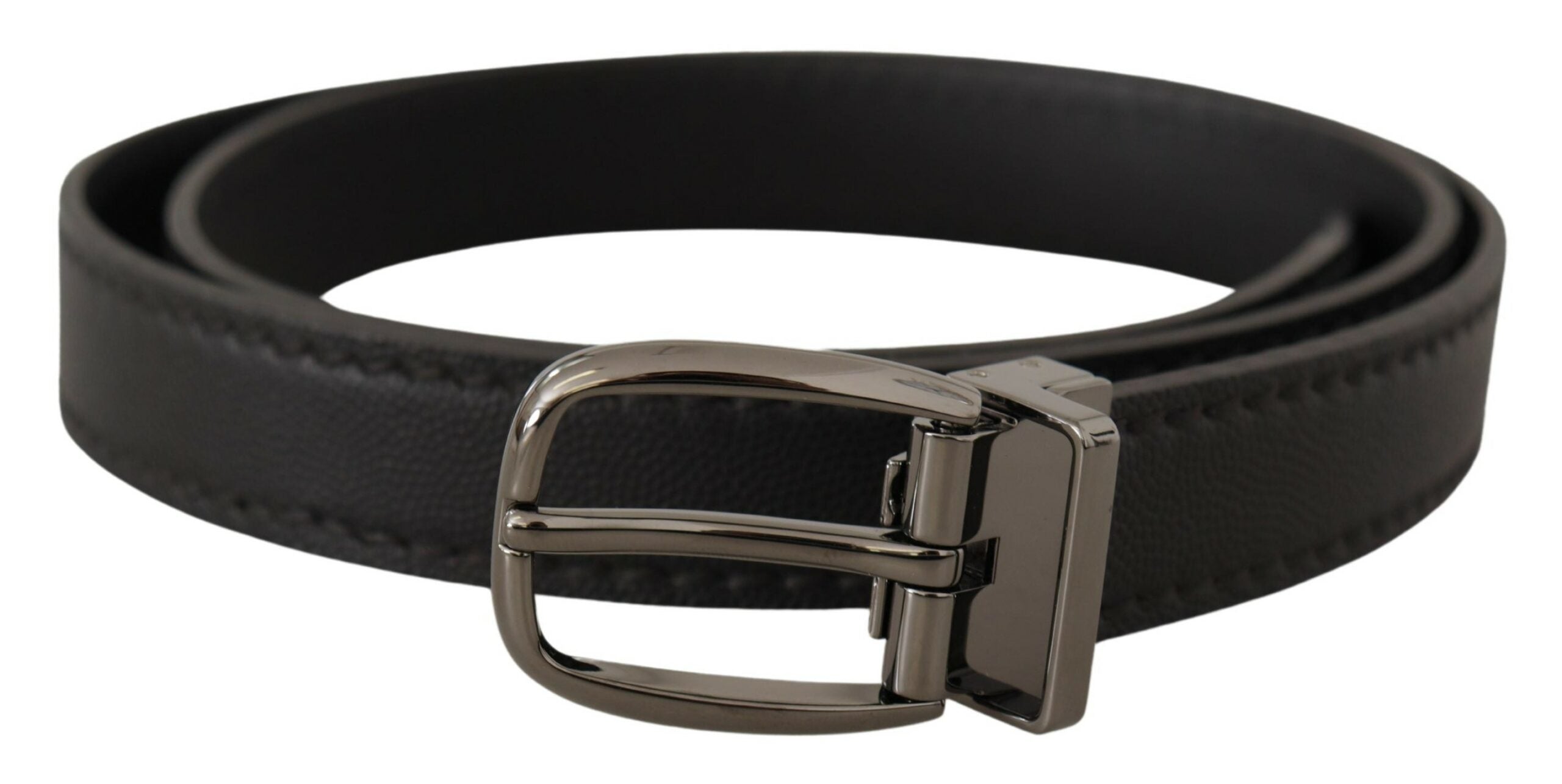 Ceinture élégante en cuir noir Dolce & Gabbana avec boucle en métal