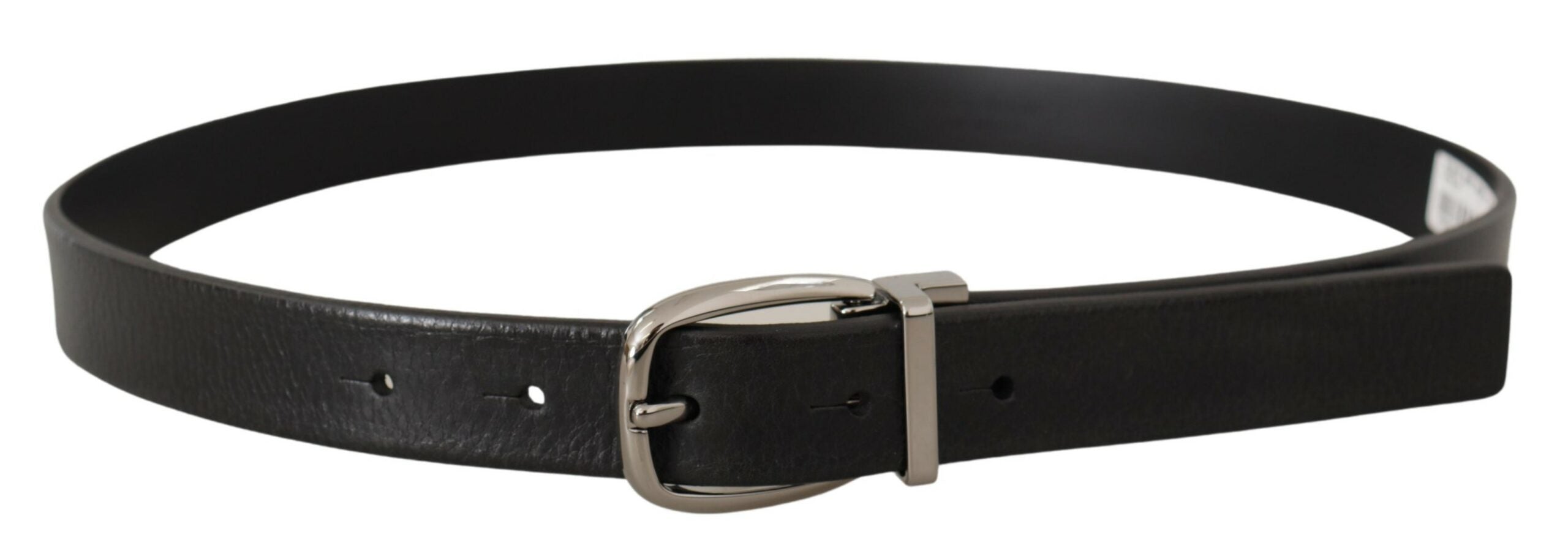 Ceinture élégante en cuir noir Dolce & Gabbana avec boucle en métal