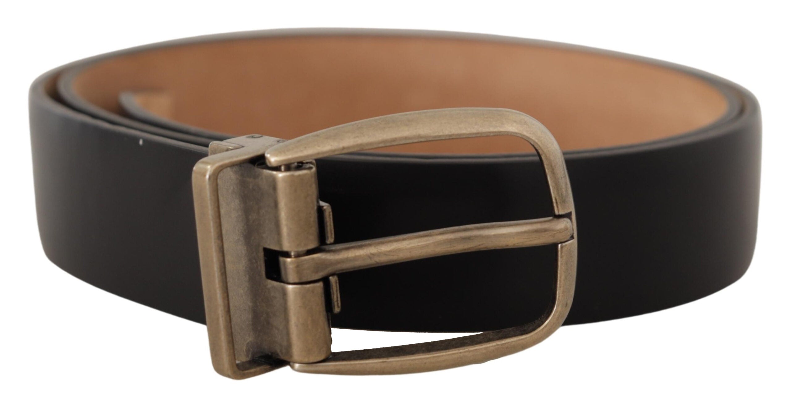 Ceinture élégante en cuir noir Dolce & Gabbana avec boucle en métal