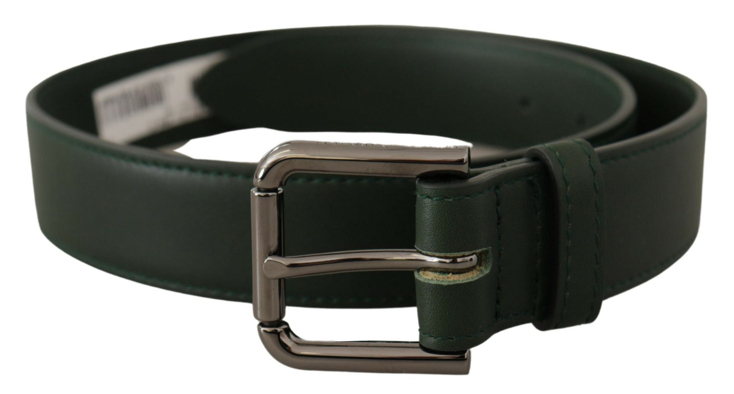 Ceinture élégante en cuir vert foncé Dolce & Gabbana avec boucle à logo