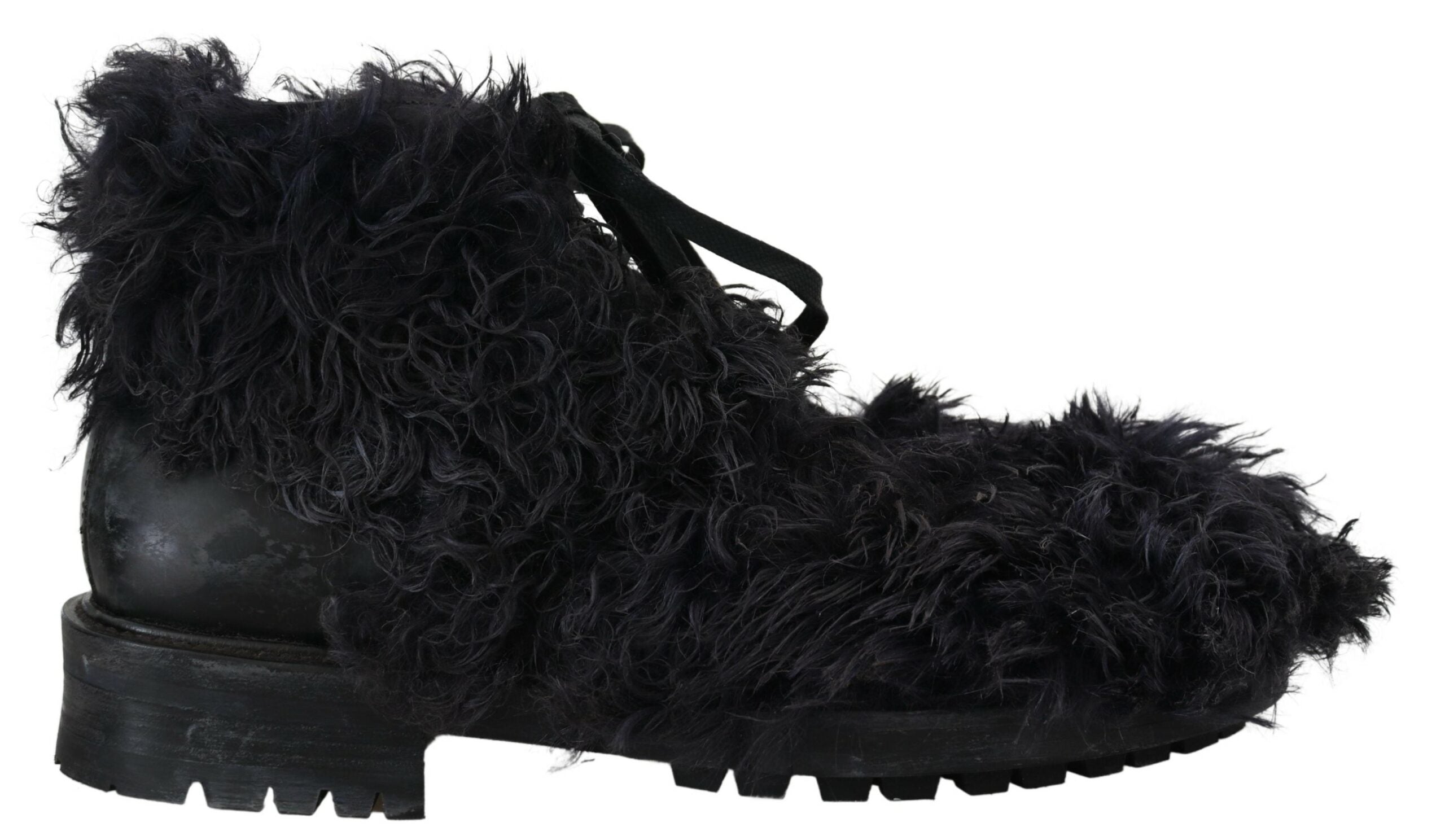Dolce & Gabbana Schwarze Lammfell-Stiefeletten aus Leder