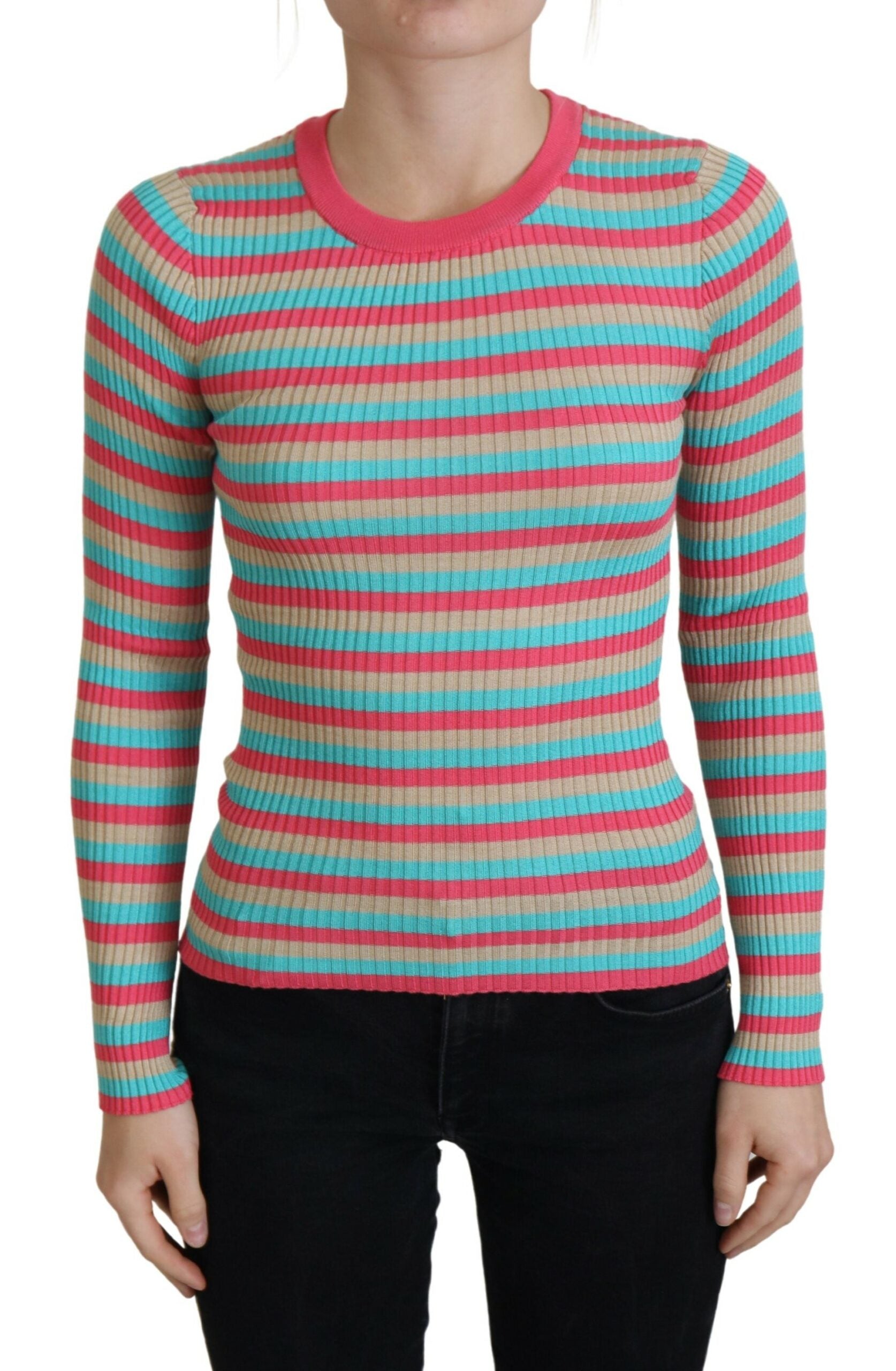 Dolce & Gabbana Eleganter gestreifter Seidenpullover mit Rundhalsausschnitt