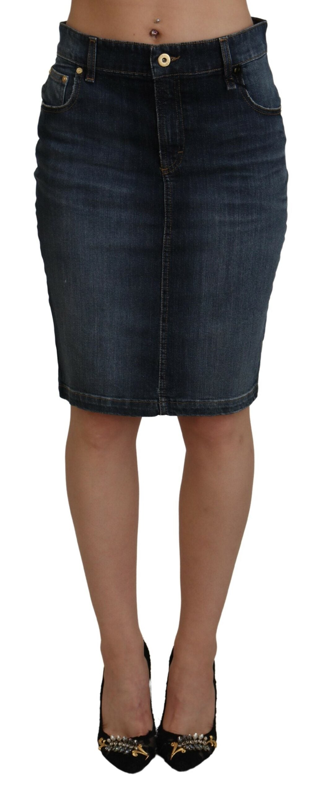 Jupe en jean bleu foncé taille moyenne chic Fiorucci