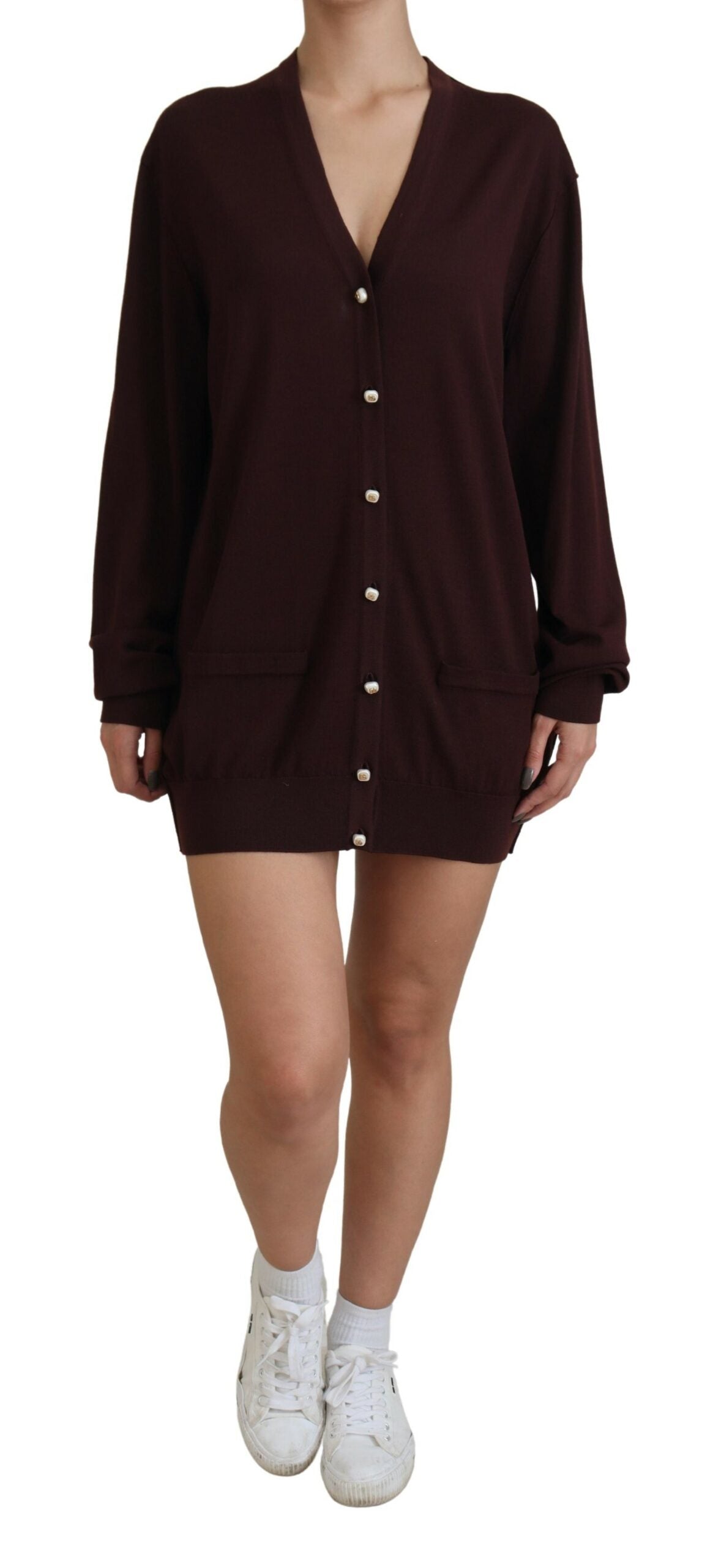Dolce & Gabbana Schicke kastanienbraune Wolljacke mit V-Ausschnitt