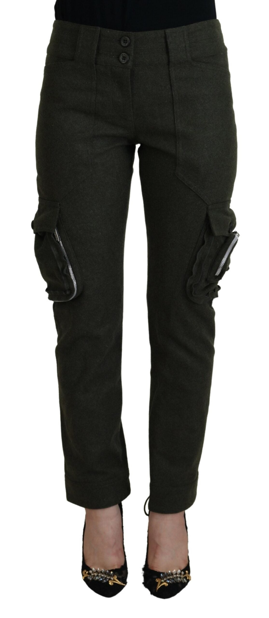 Ermanno Scervino Elegant Tapered Green Wool-Blend Pants for Women