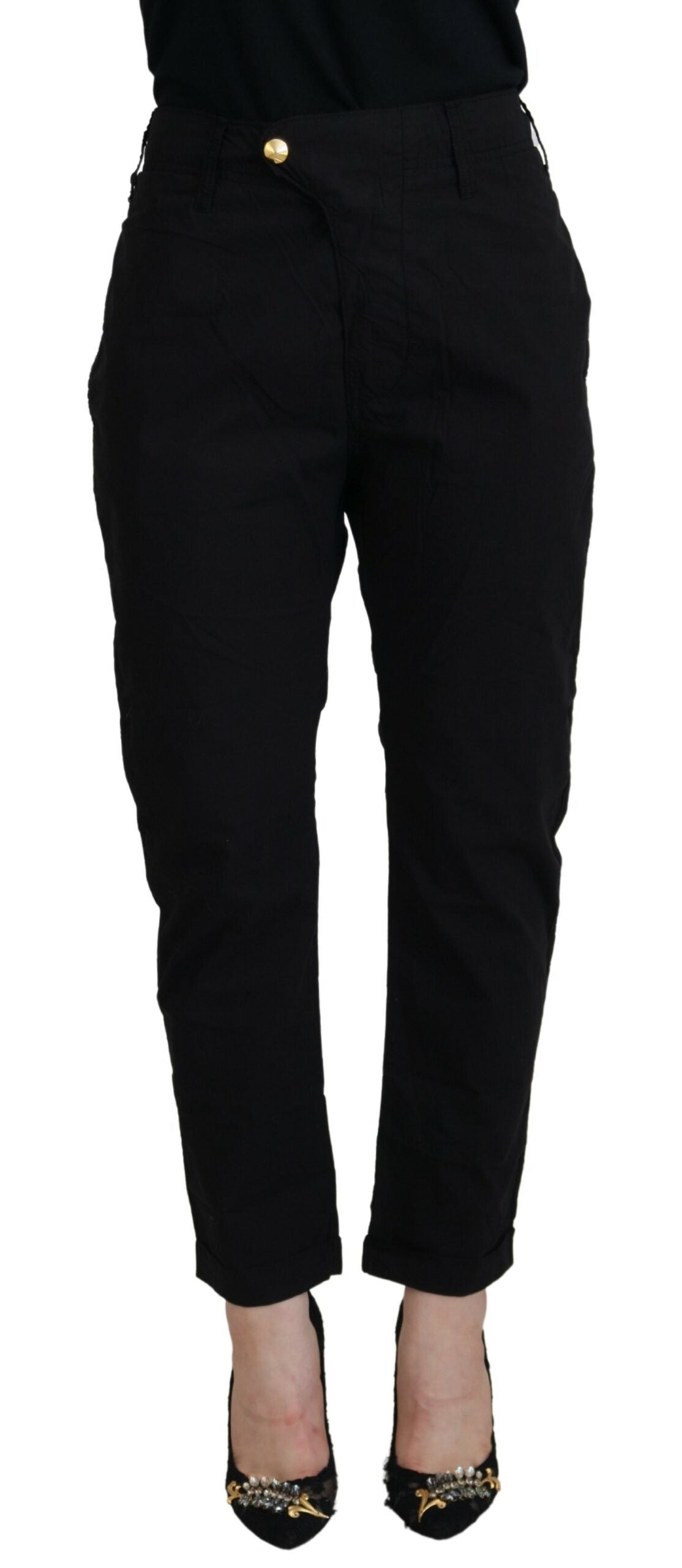 CYCLE Schicke, konische schwarze Baumwollhose