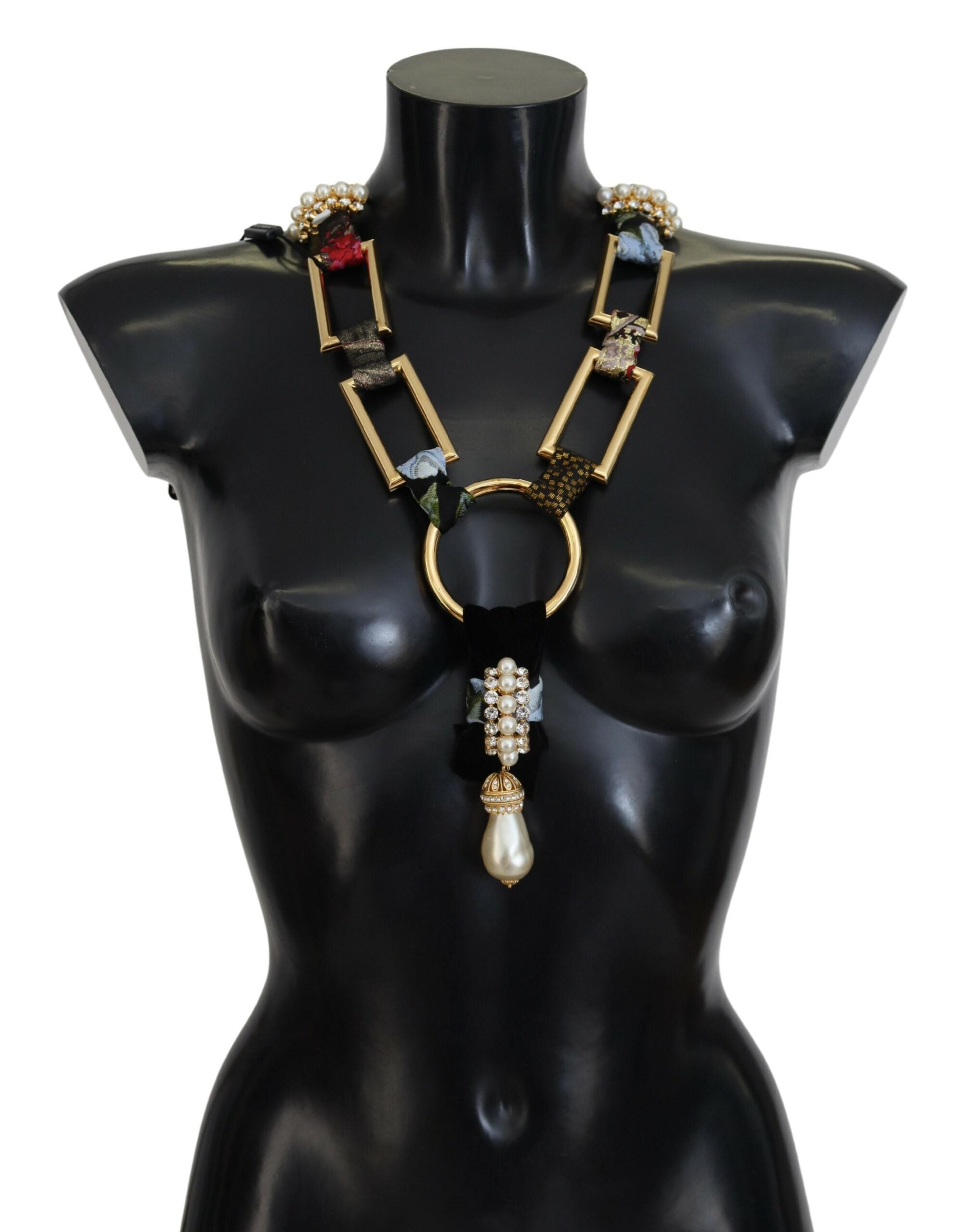 Dolce & Gabbana Elegante Statement-Halskette mit Perlen aus goldenem Messing