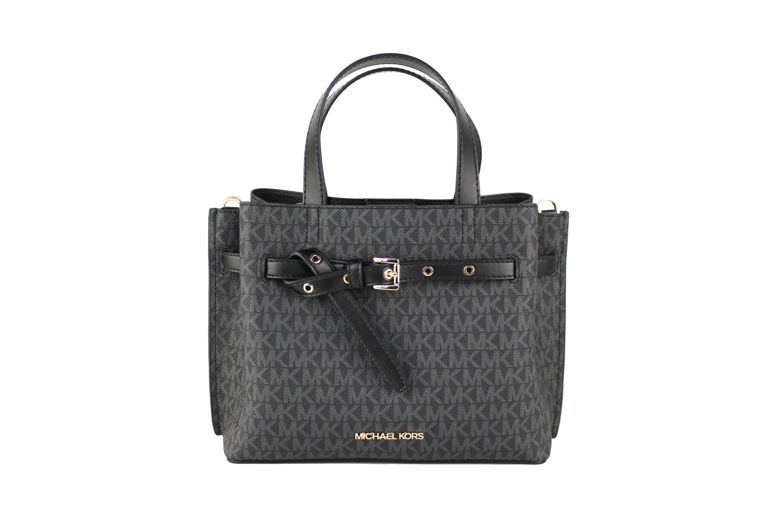 Sac à main bandoulière Michael Kors Emilia, petit modèle noir, en PVC, signature