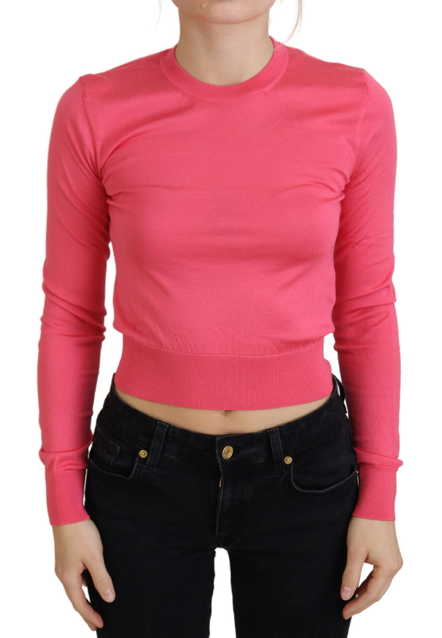 Dolce & Gabbana Eleganter rosa kurzer Pullover mit Rundhalsausschnitt