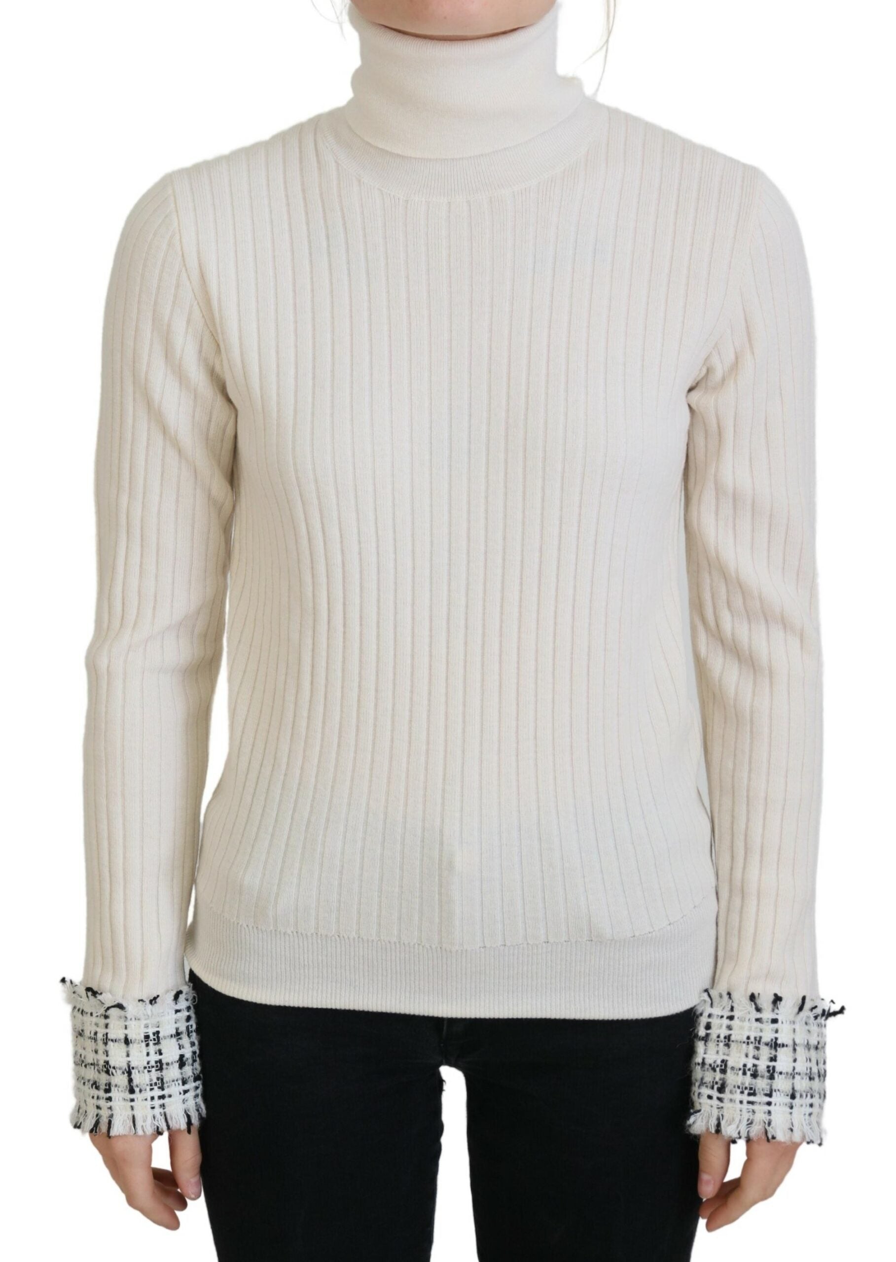Dolce & Gabbana Elfenbeinfarbener Rollkragenpullover aus Wollmischung